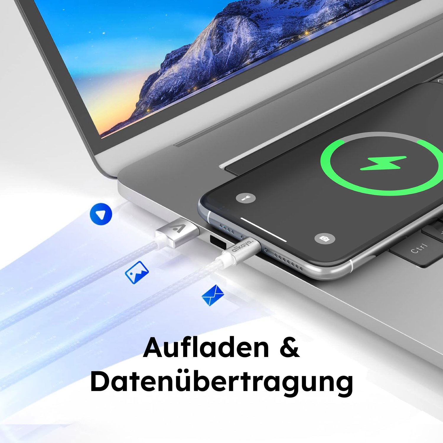 alkaya. | Speed Flex | Datenkabel | Geflochten | USB A+L Weiß, 1 Meter