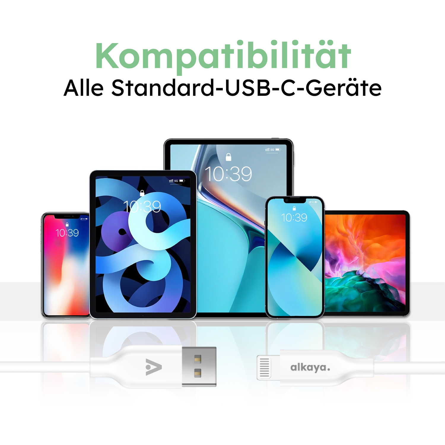 alkaya. | Speed Flex | Datenkabel | Silikon | USB A+L Weiß, 1 Meter