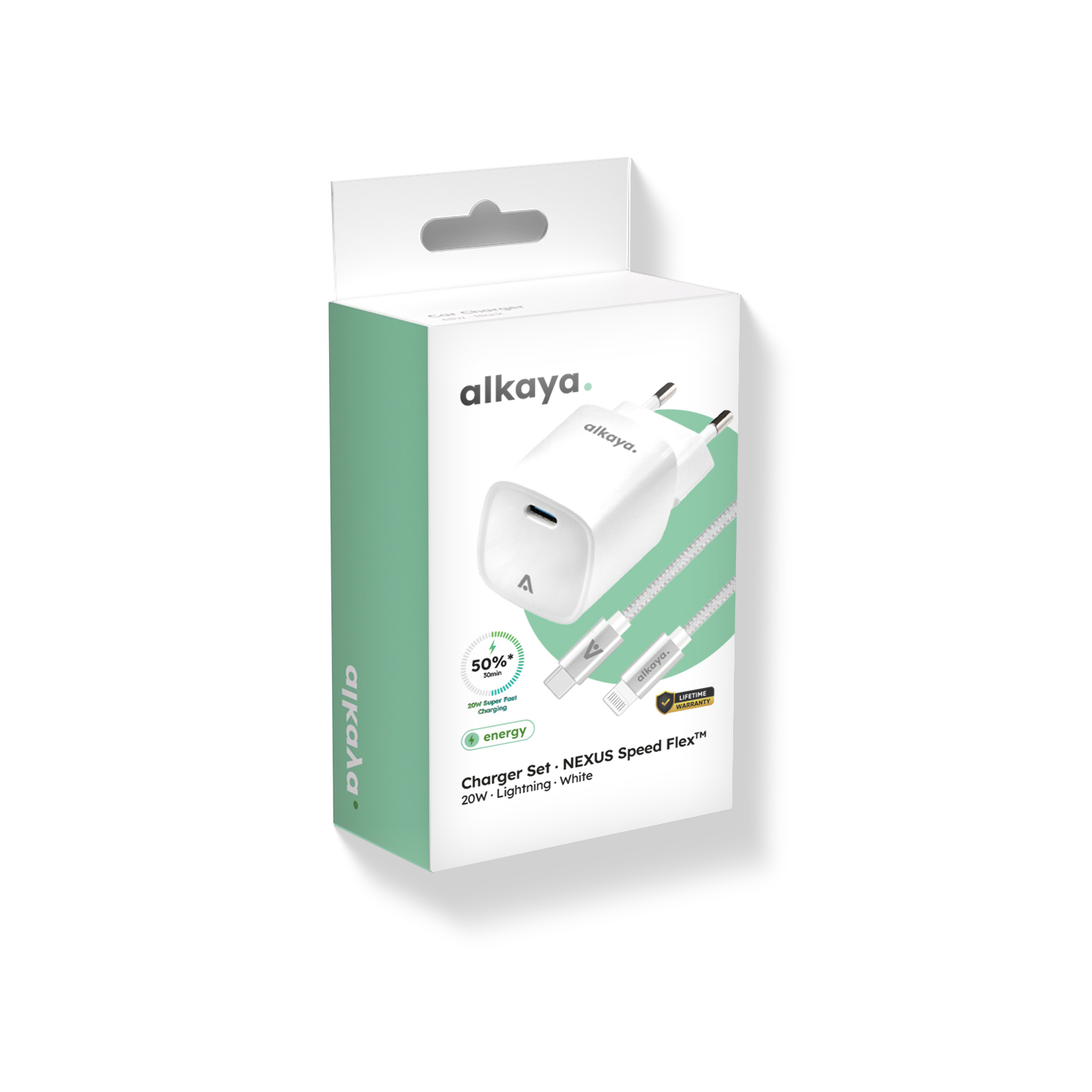alkaya. | NEXUS Speed Flex | Charger Set | 20 Watt USB C/L Universal Kompatibilität, weiß