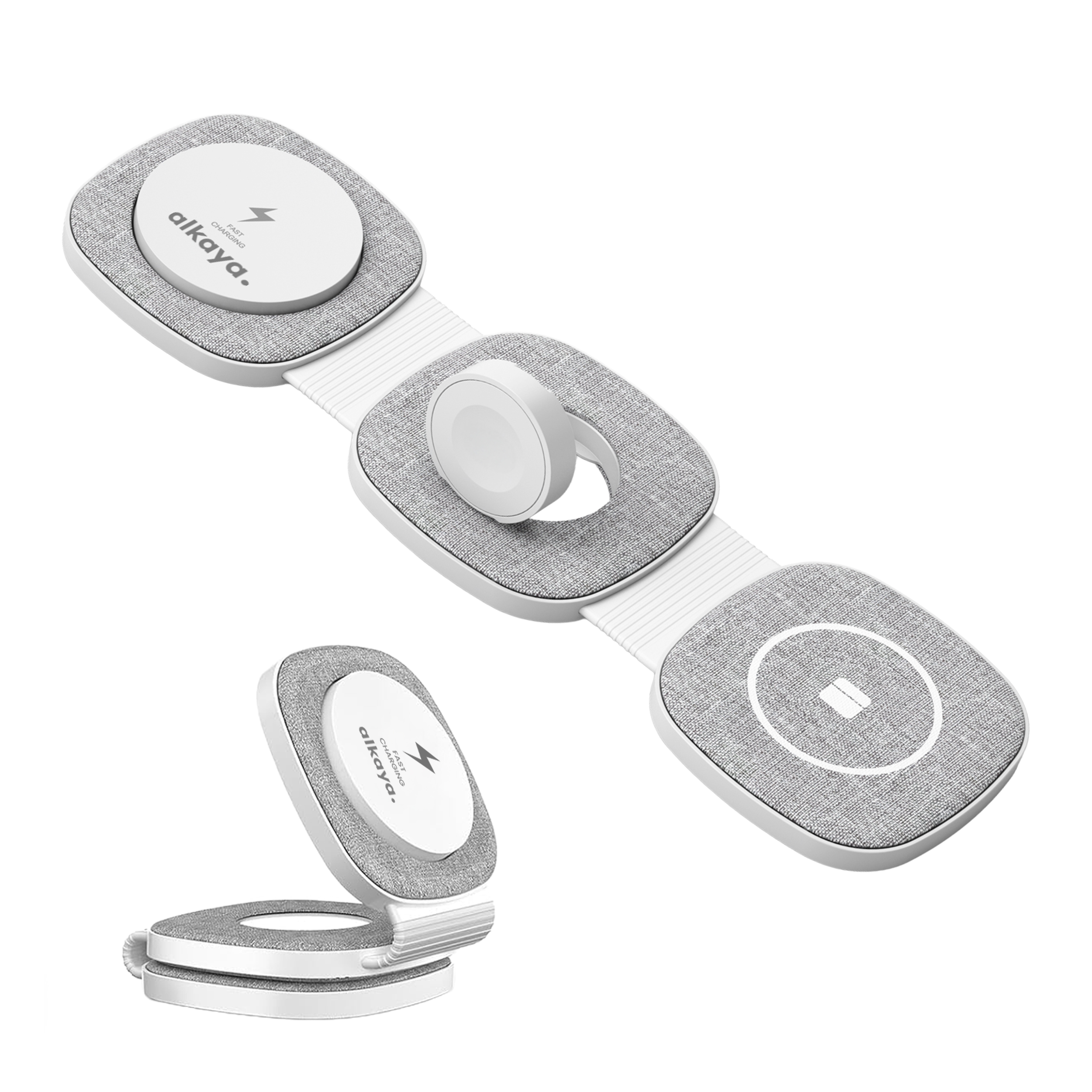 alkaya. | Flex Fold 2.0| Trinity charger 3 in 1, Grau Apple Watch und Headset, für MagSafe-Zubehör geeignet
