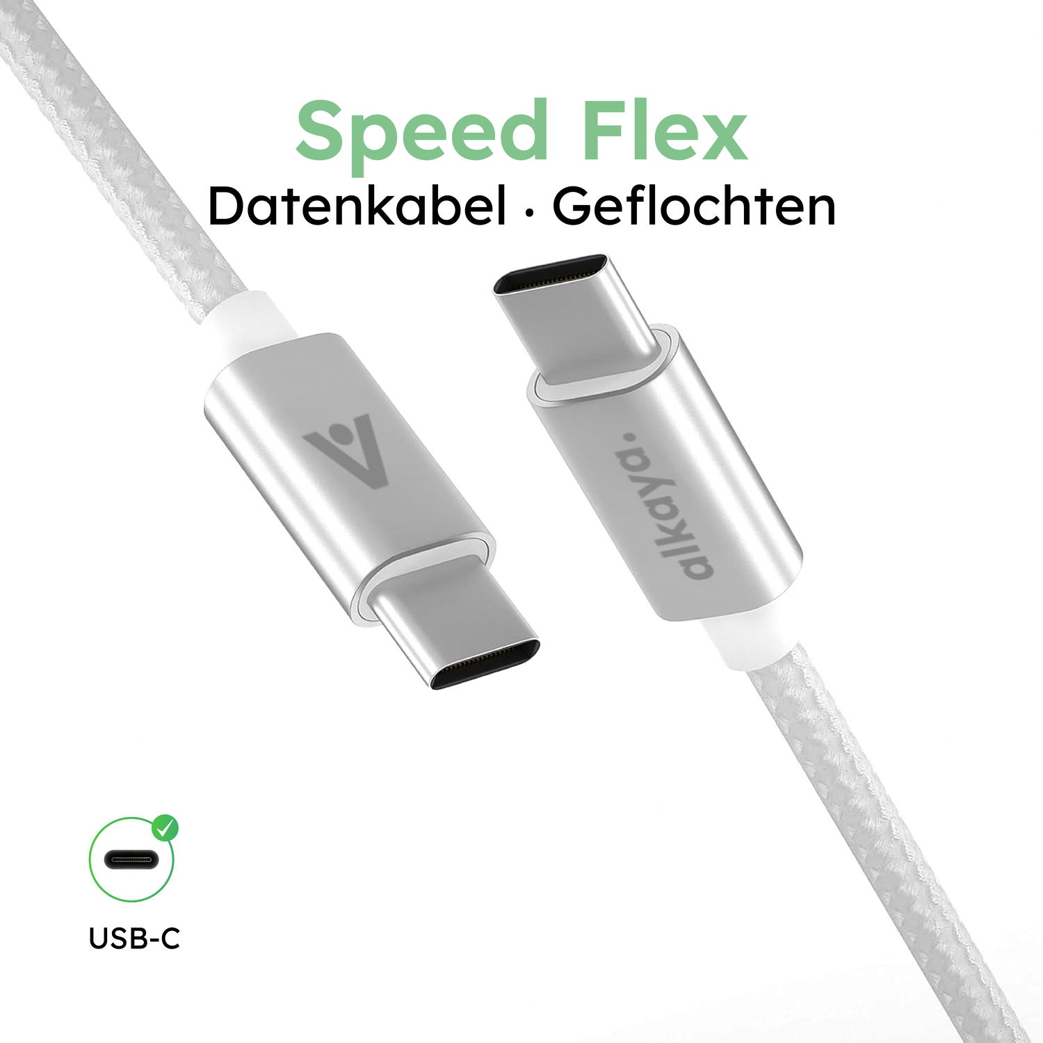 alkaya. | Speed Flex | Datenkabel | Geflochten | USB C+C Weiß, 1 Meter