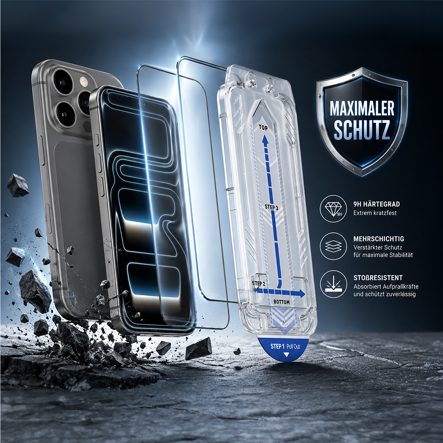 alkaya. | 2 In 1 A Shield | 2x Displayschutzglas mit Installation Kit + 1x Kameraschutzglas, transparent, iPhone 17 Pro/18 Pro