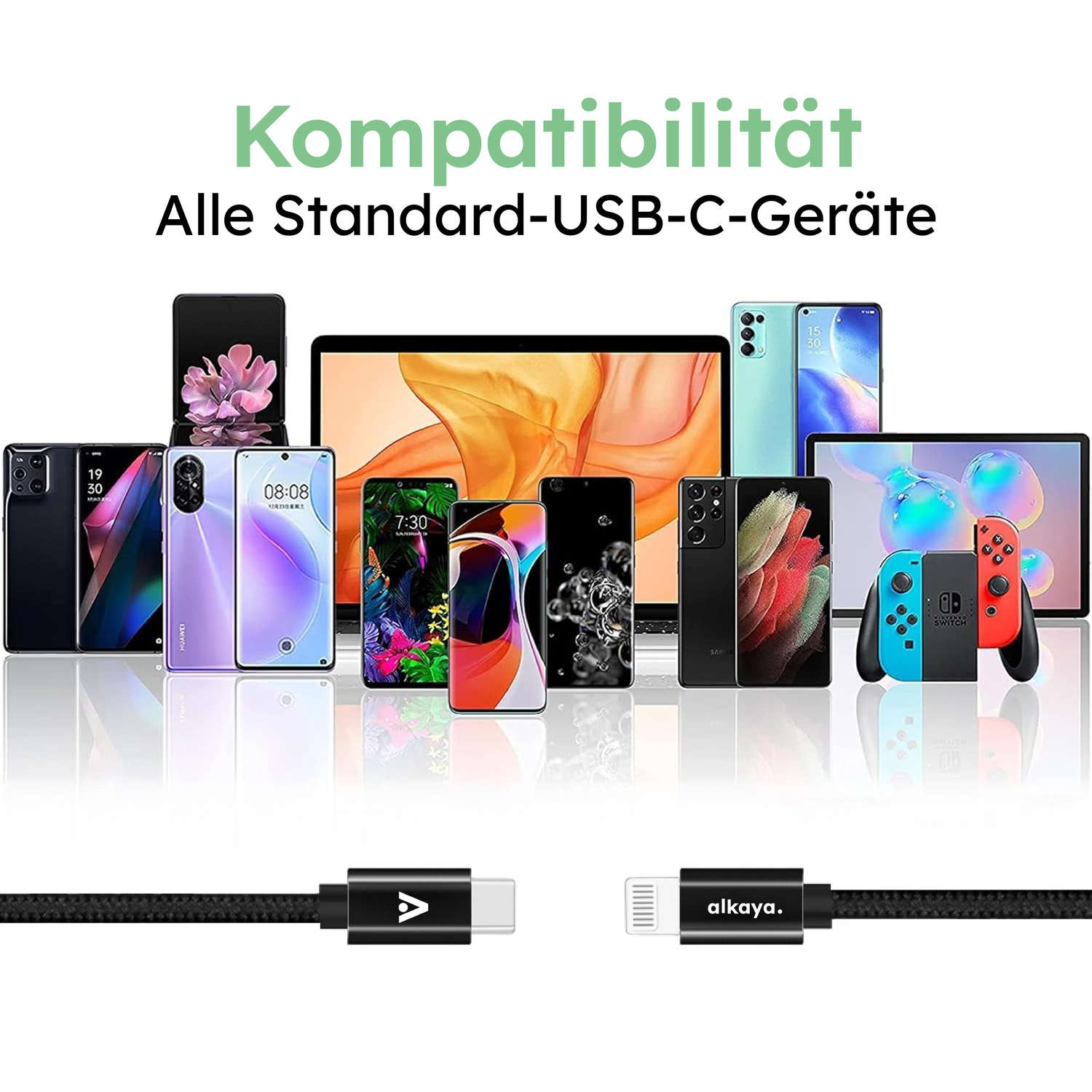alkaya. | Speed Flex | Datenkabel | Geflochten | USB C+L schwarz, 1Meter