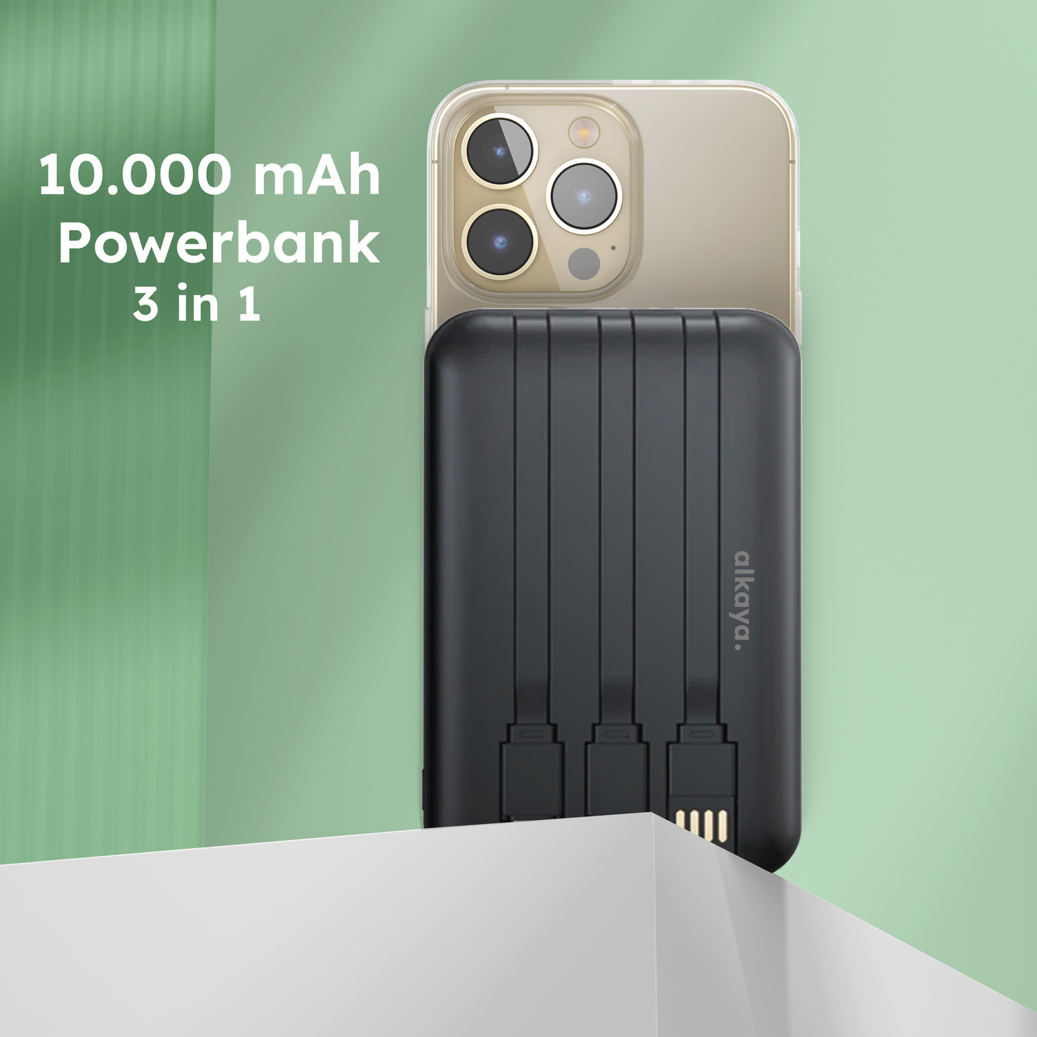 alkaya. | Thor | 10.000 mAh Powerbank 3 in 1: Induktives Laden, unterstützt MagSafe-Technologie, schwarz