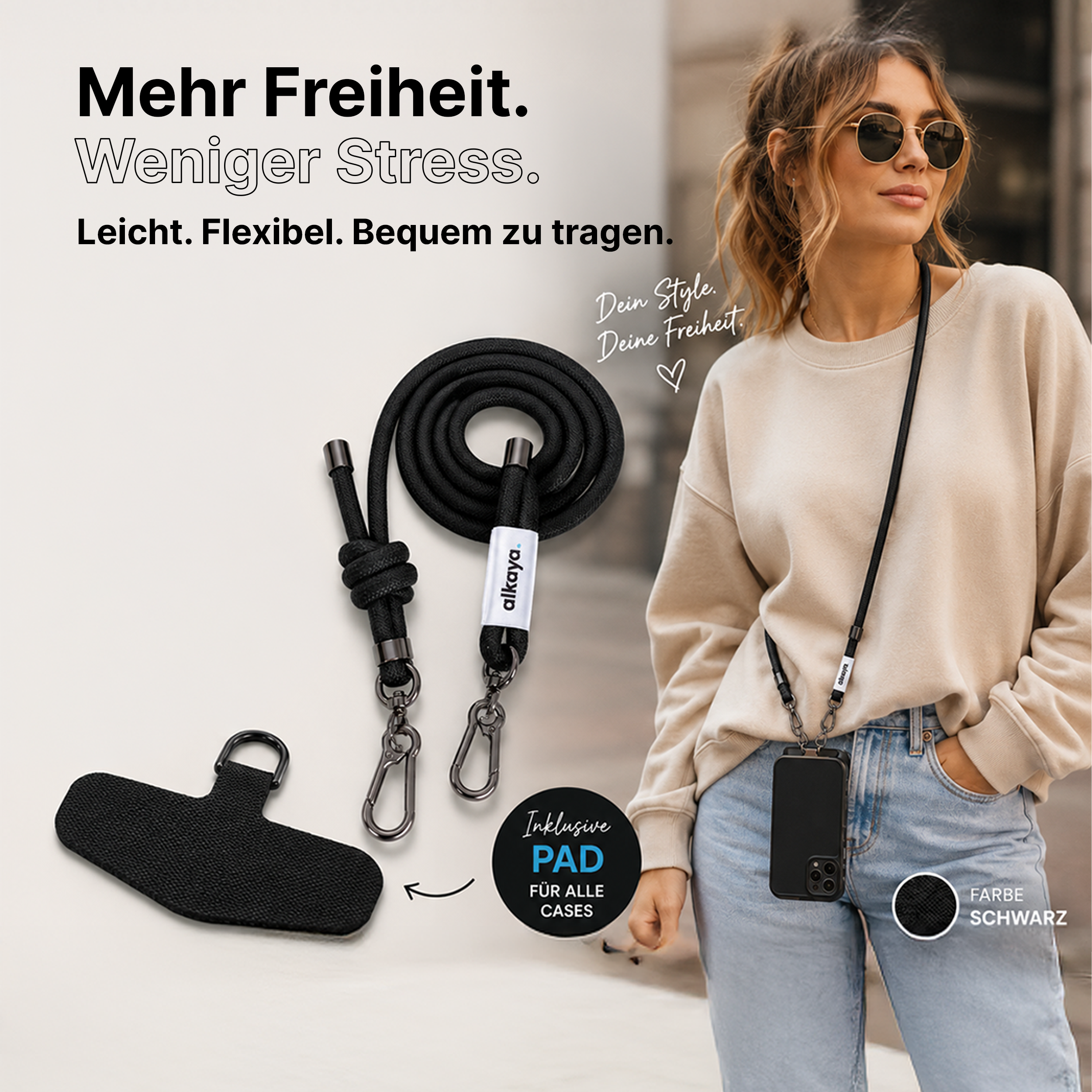alkaya. | A Strap | Premium Lanyard Handykette schwarz