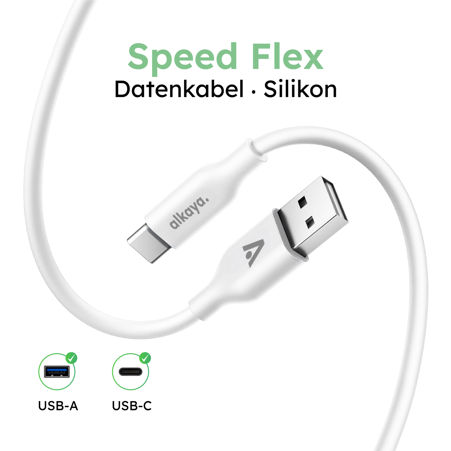 alkaya. | Speed Flex | Datenkabel | Silikon | USB A+C Weiß, 1 Meter