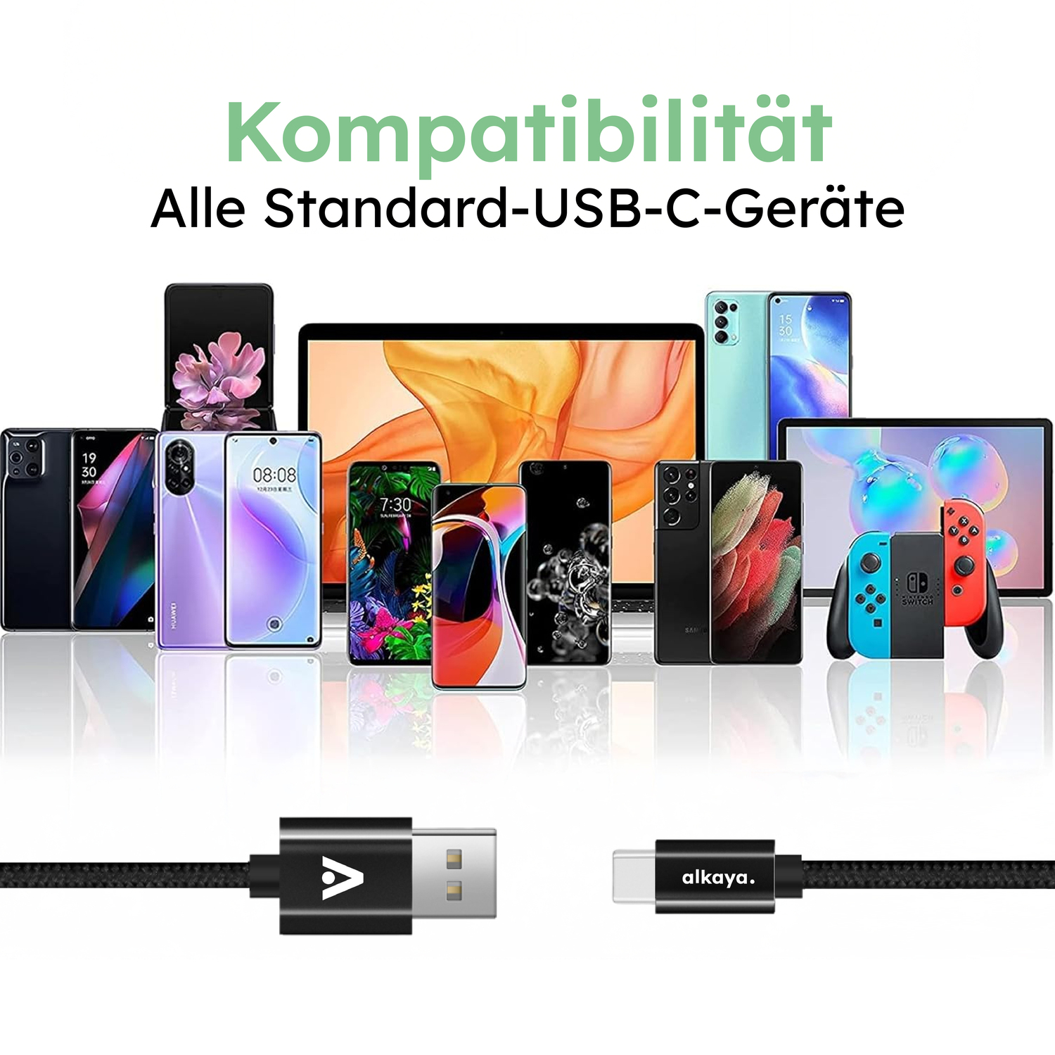 alkaya. | Speed Flex | Datenkabel | Geflochten | USB A+C schwarz, 1Meter