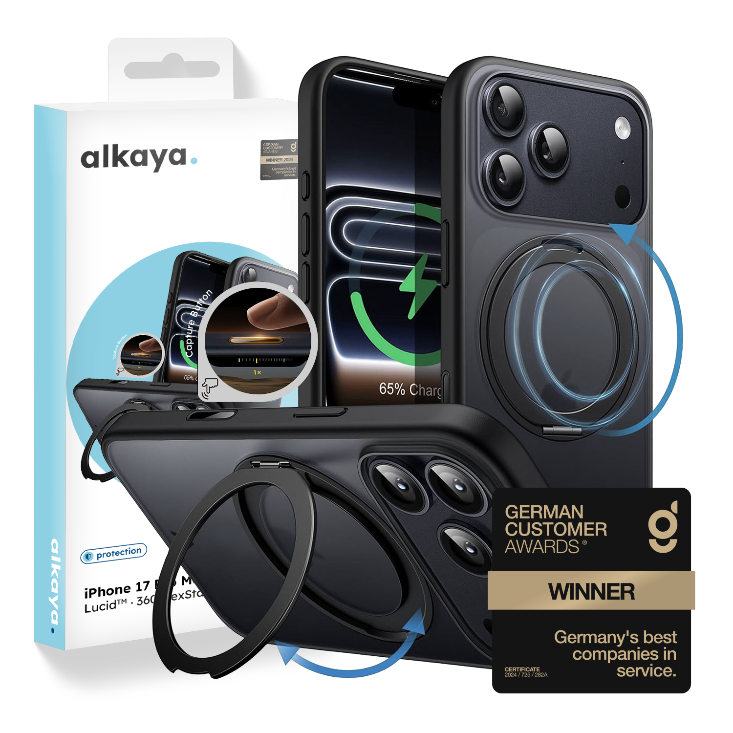 alkaya. | LUCID 360 FlexStand Case kompatibel mit Magsafe schwarz, iPhone 18 Pro Max/17 Pro Max