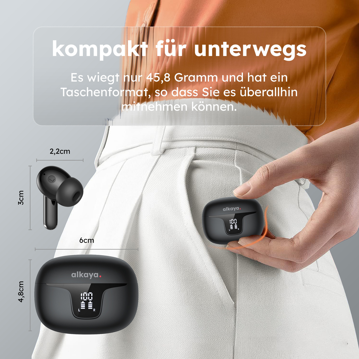 alkaya. | A Buds Quantum Sound | Bluetooth Kopfhörer | Display mit Ladestatus Schwarz