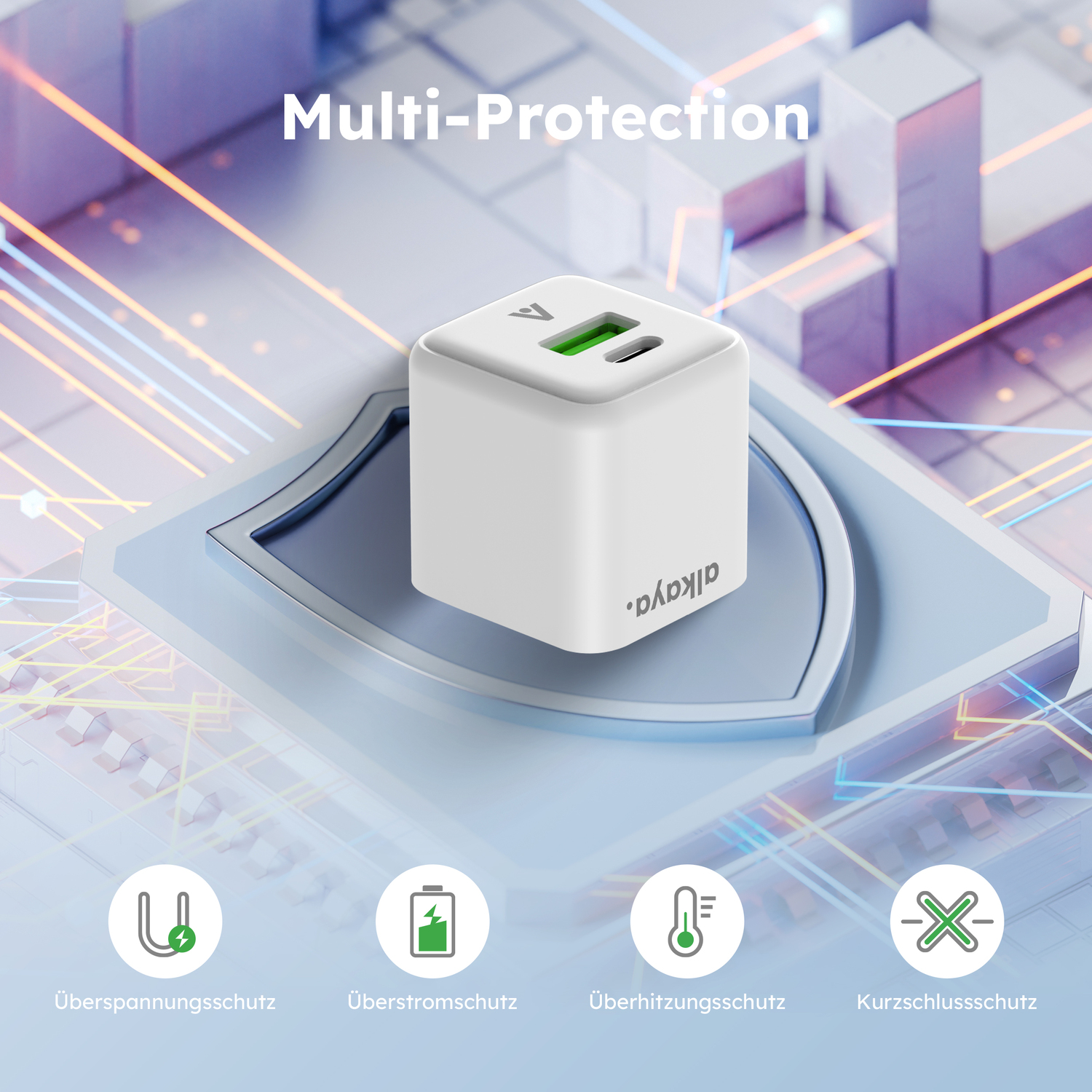 alkaya. | NEXUS | Ladegerät mit GaN Technologie | 20W Weiß, USB C+A