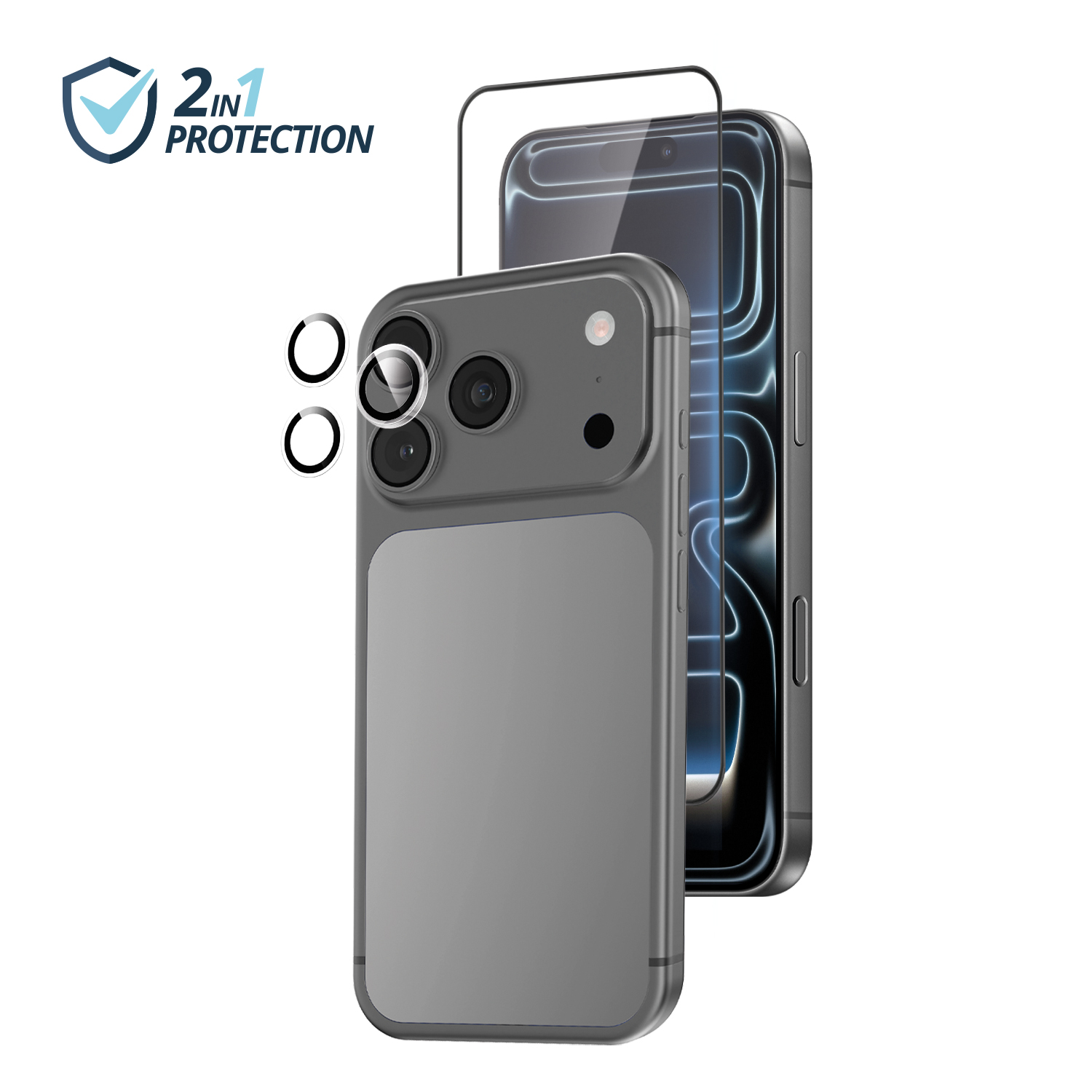 alkaya. | 2 In 1 A Shield | Displayschutzglas + Kameraschutzglas transparent, iPhone 16 Pro/17/17 Pro/18 Pro