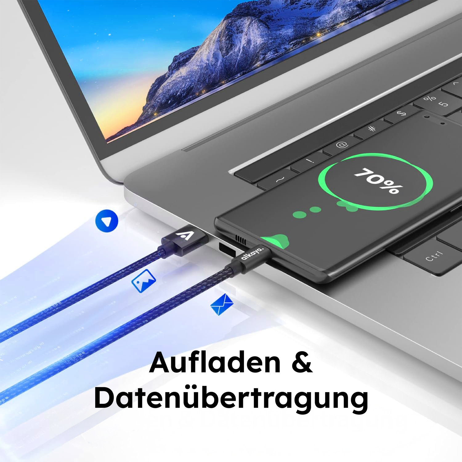 alkaya. | Speed Flex | Datenkabel | Geflochten | USB A+C schwarz, 1Meter