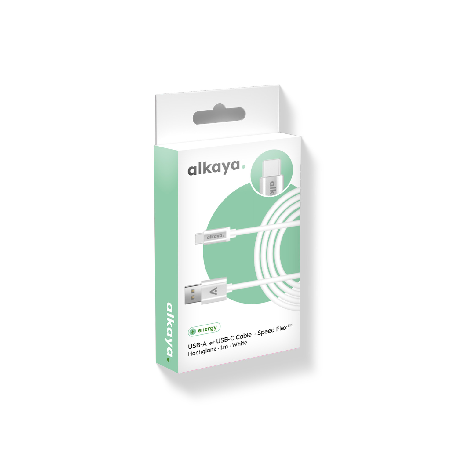alkaya. | Speed Flex | 2 in 1 Datenkabel | Hochglanz | USB A+C Weiß, 1 Meter