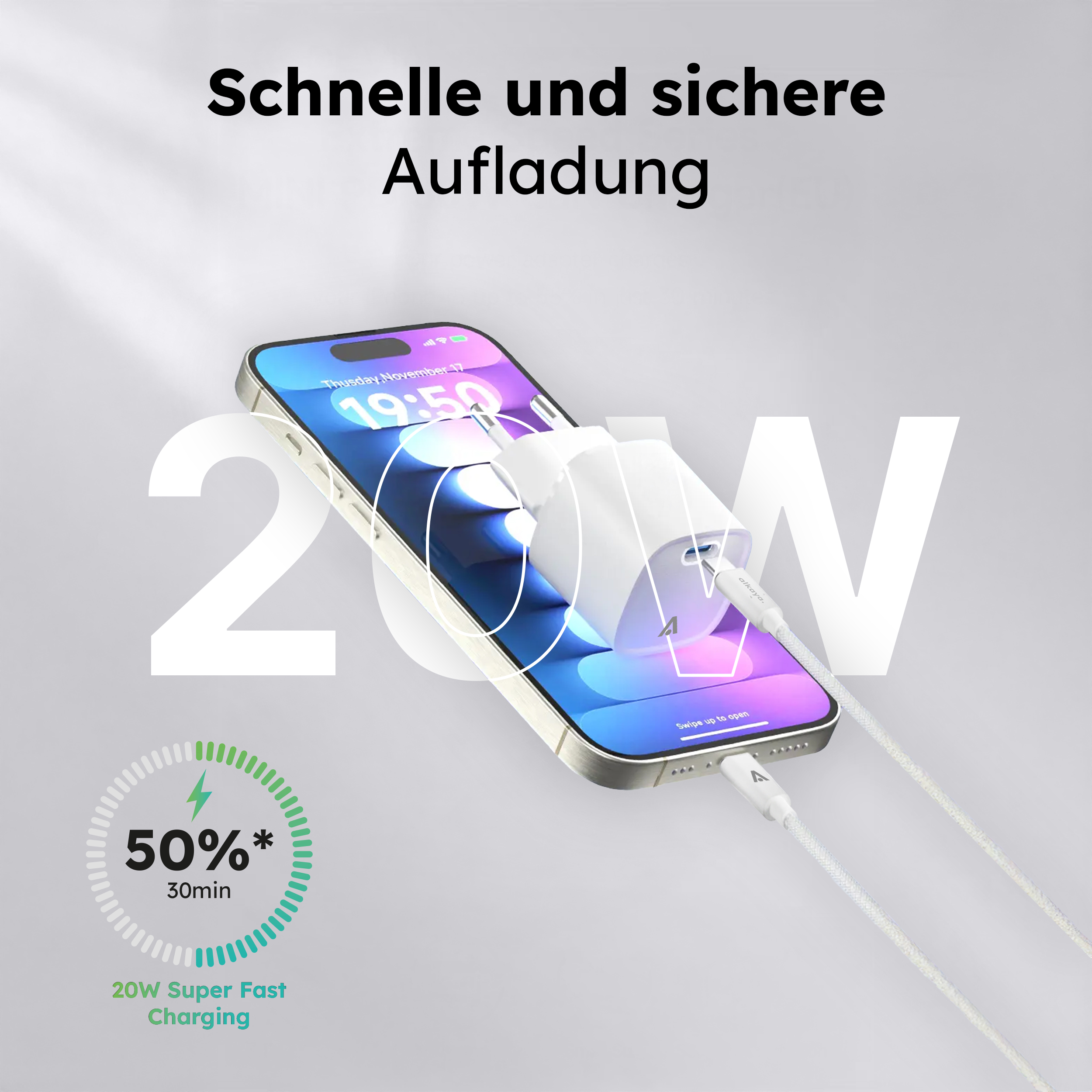 alkaya. | NEXUS Speed Flex | Charger Set | 20 Watt USB C/C Universal Kompatibilität, weiß