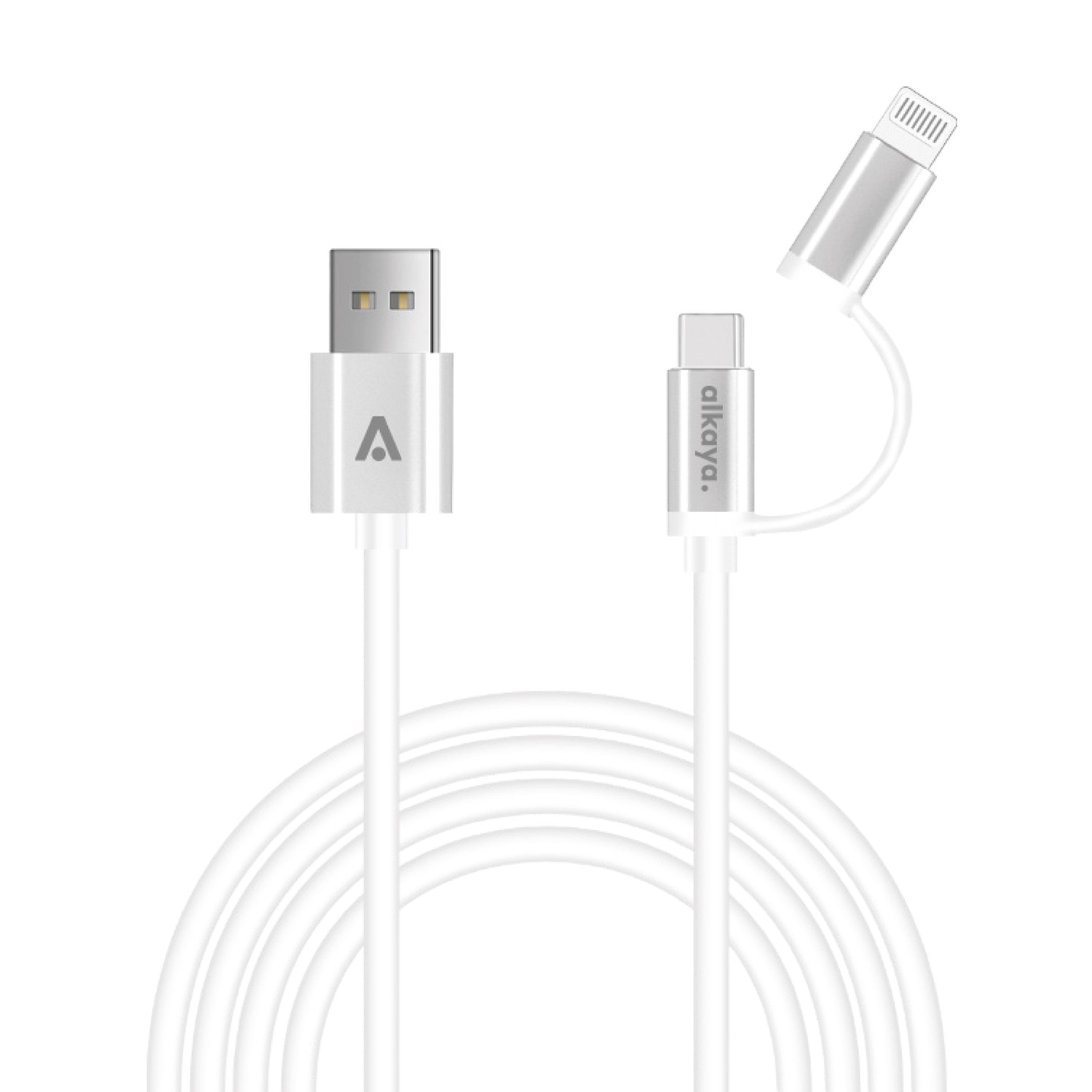 alkaya. | Speed Flex | 2 in 1 Datenkabel | Hochglanz | USB A+C+L Weiß, 1 Meter