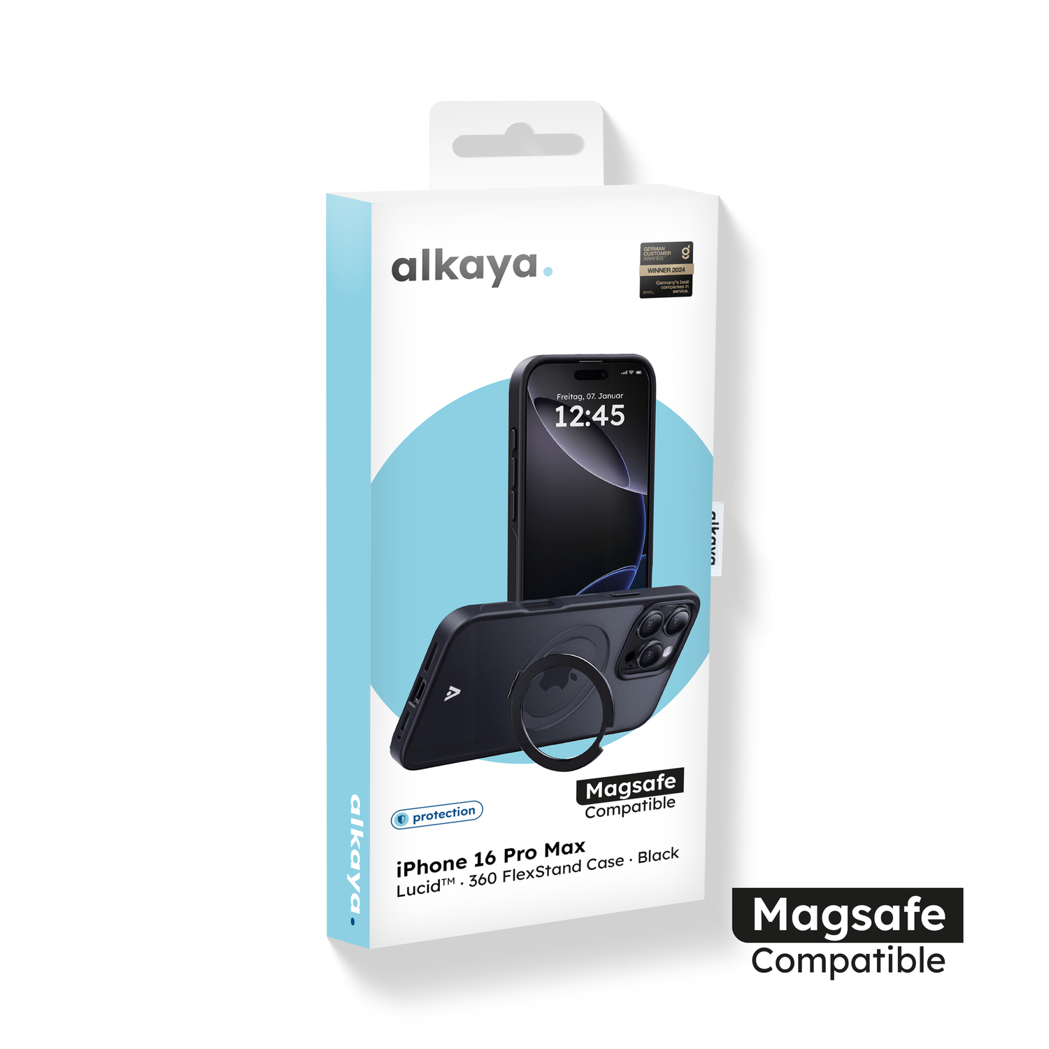 alkaya. | LUCID 360 FlexStand Case kompatibel mit Magsafe schwarz, iPhone 16 Pro Max