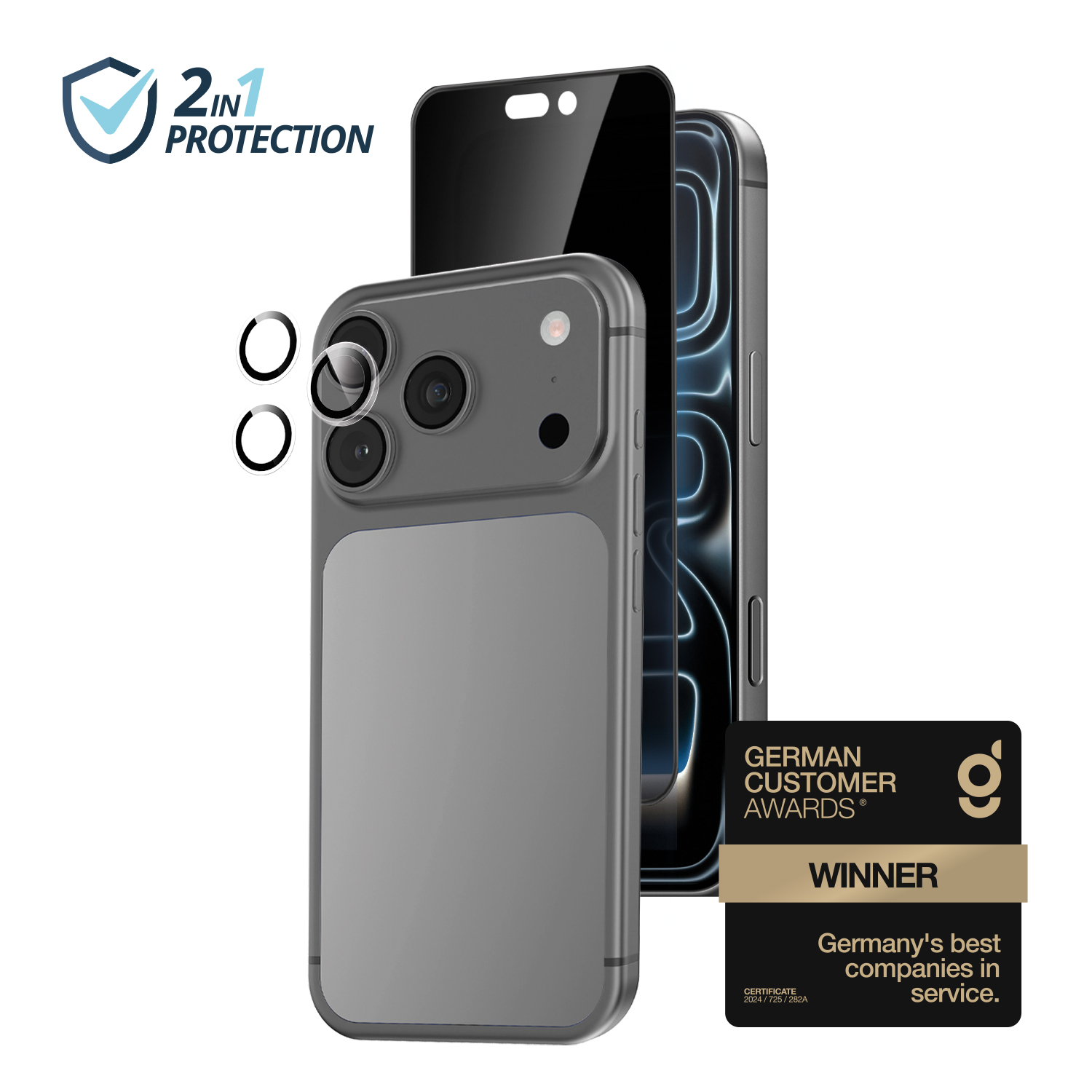 alkaya. | 2 In 1 A Shield | Displayschutzglas + Kamerasschutzglas privacy, iPhone 18 Pro