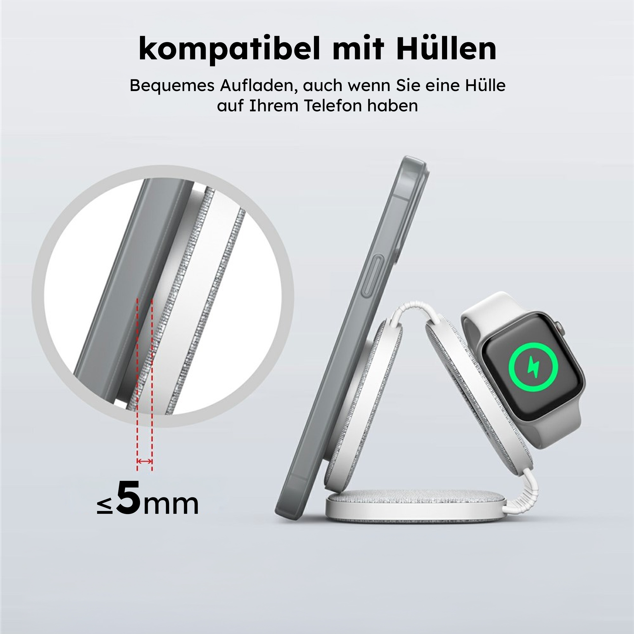 alkaya. | Flex Fold 2.0| Trinity charger 3 in 1, Grau Apple Watch und Headset, für MagSafe-Zubehör geeignet