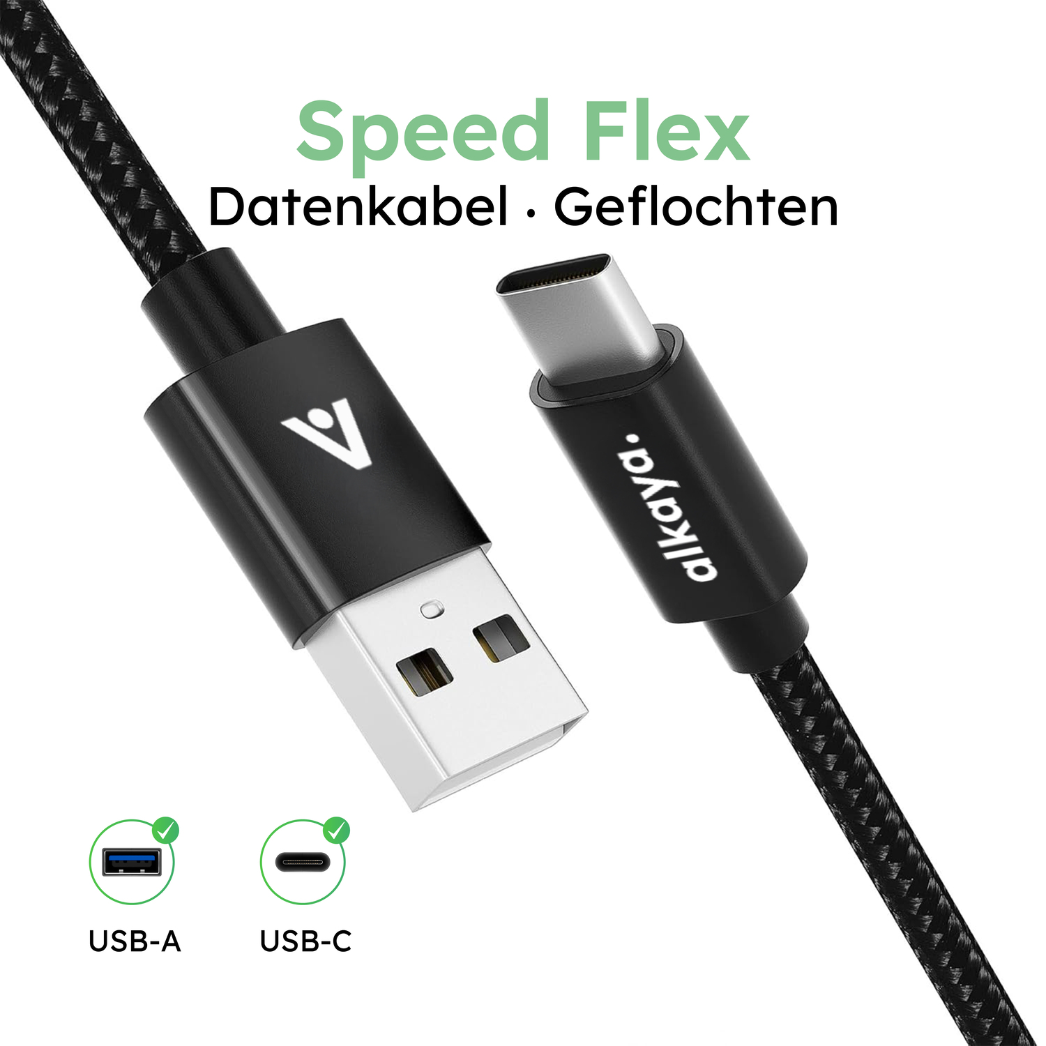 alkaya. | Speed Flex | Datenkabel | Geflochten | USB A+C schwarz, 1Meter