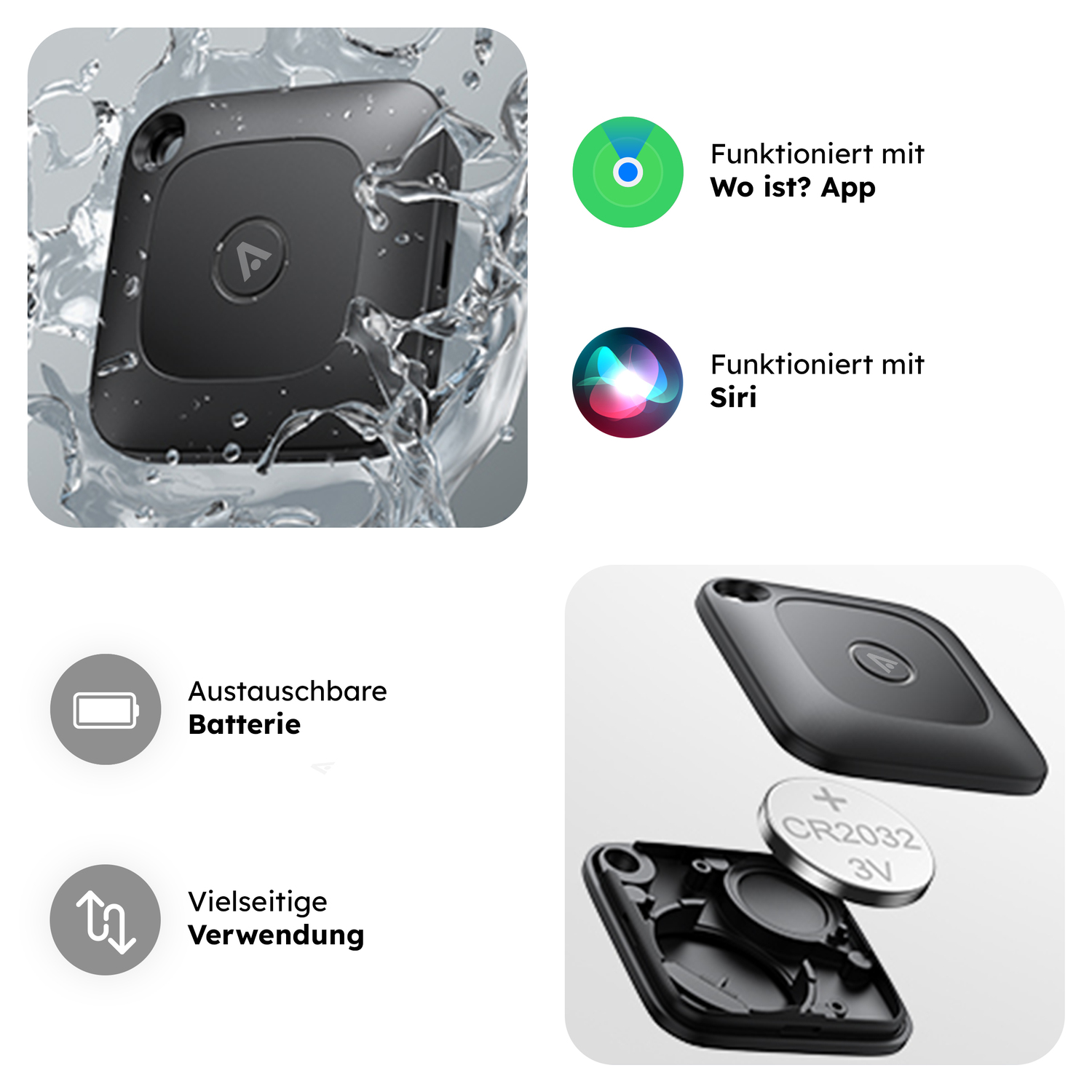 alkaya. | A Tag | GPS Tracker | Bluetooth Tracker | Kompatibel für Apple \Find my\ Schwarz