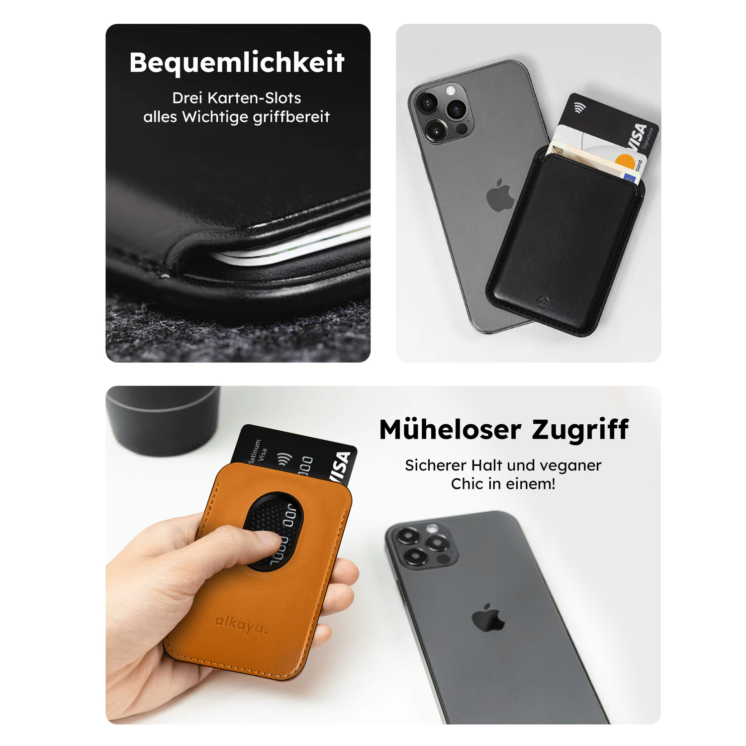 alkaya. | Cardy | Card Holder für bis zu 3 Karten unterstützt MagSafe-Technologie, braun