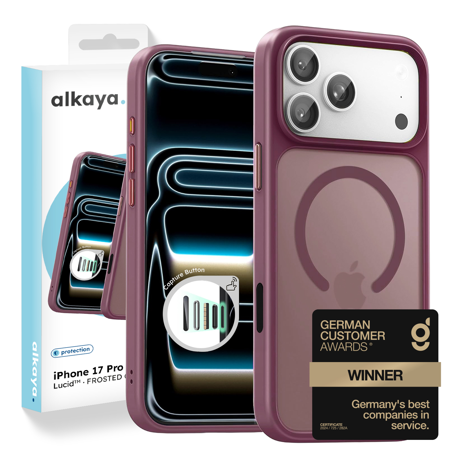 alkaya. | LUCID FROSTED Case kompatibel mit Magsafe dark cherry, iPhone 17 Pro/18 Pro
