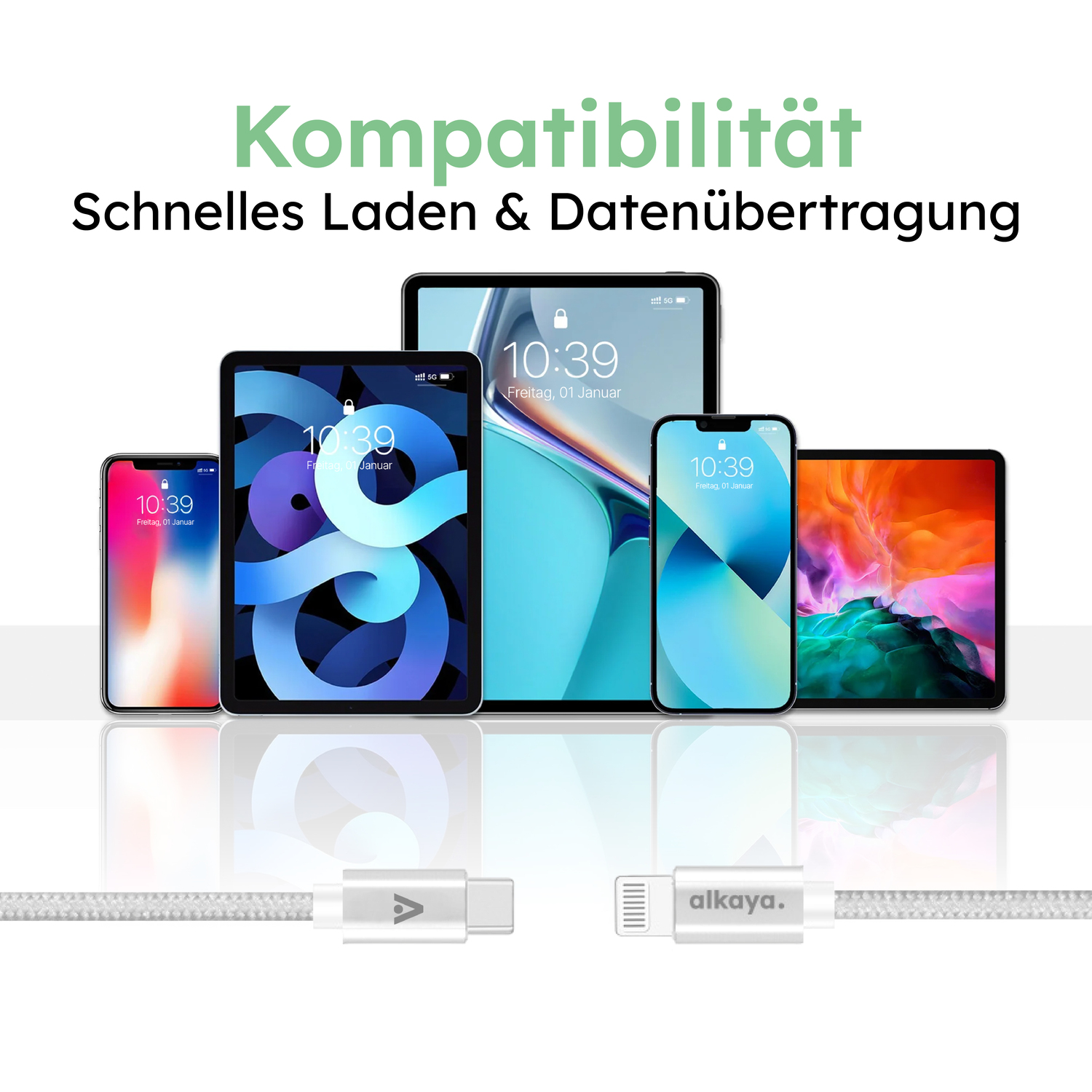 alkaya. | Speed Flex | Datenkabel | Geflochten | USB C+L 2m, Weiß