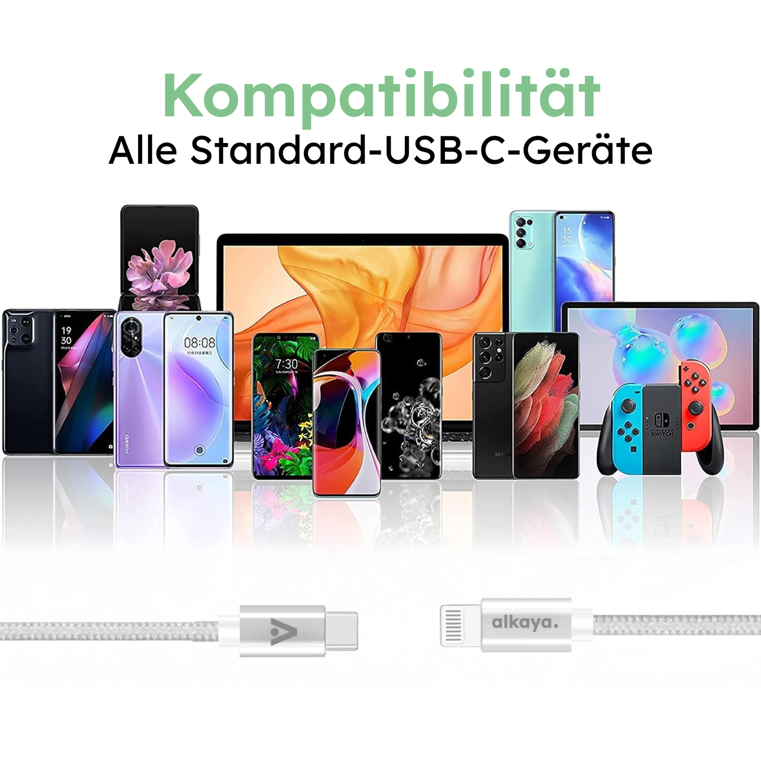 alkaya. | Speed Flex | Datenkabel | Geflochten | USB C+L Weiß, 1 Meter