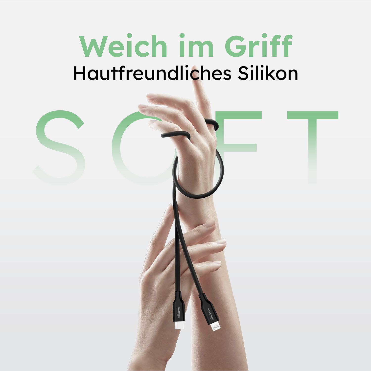 alkaya. | Speed Flex | Datenkabel | Silikon | USB C+L Schwarz, 1 Meter