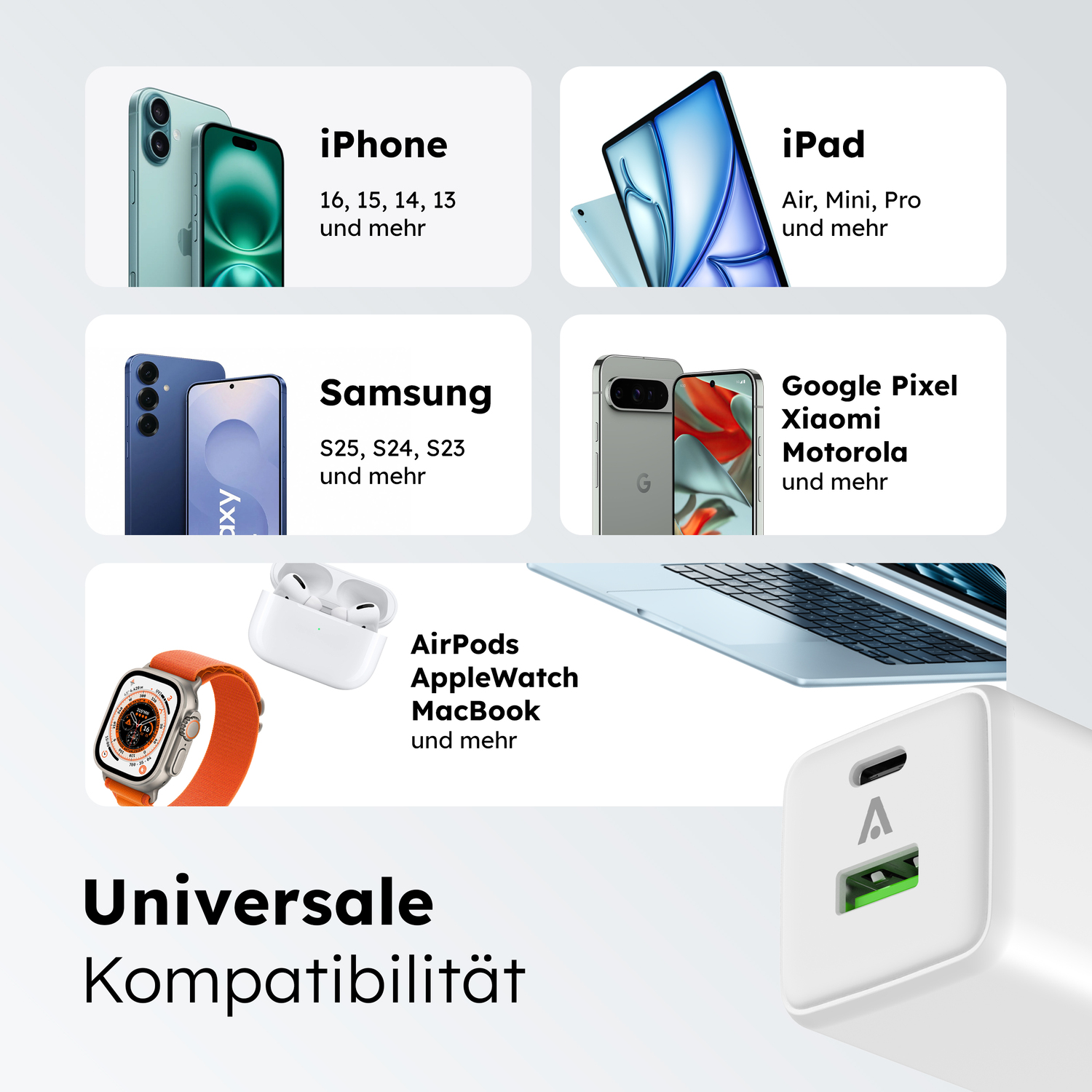 alkaya. | NEXUS | Ladegerät mit GaN Technologie | 45W Weiß, USB C+A