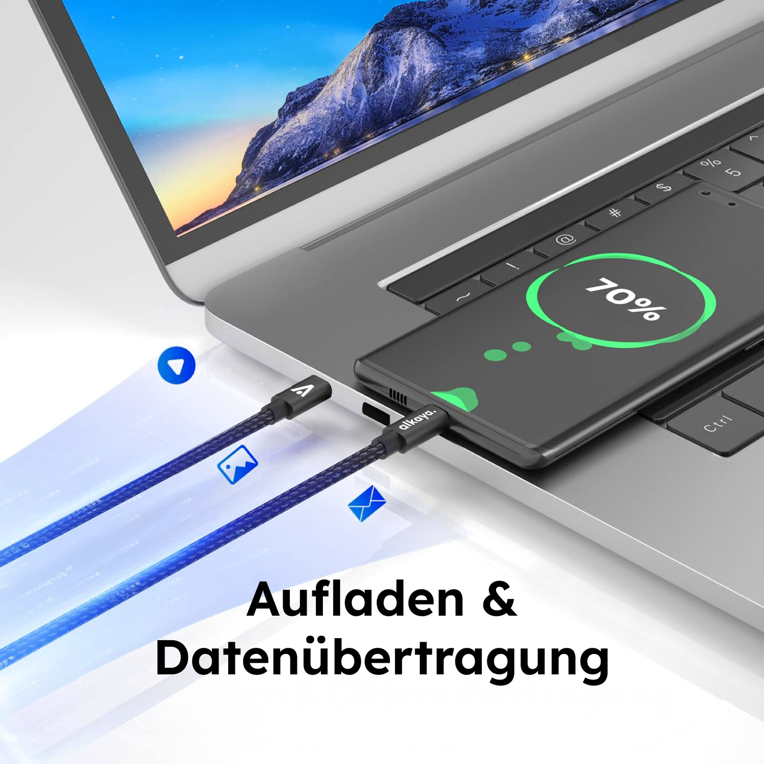 alkaya. | Speed Flex | Datenkabel | Geflochten | USB C+L schwarz, 1Meter