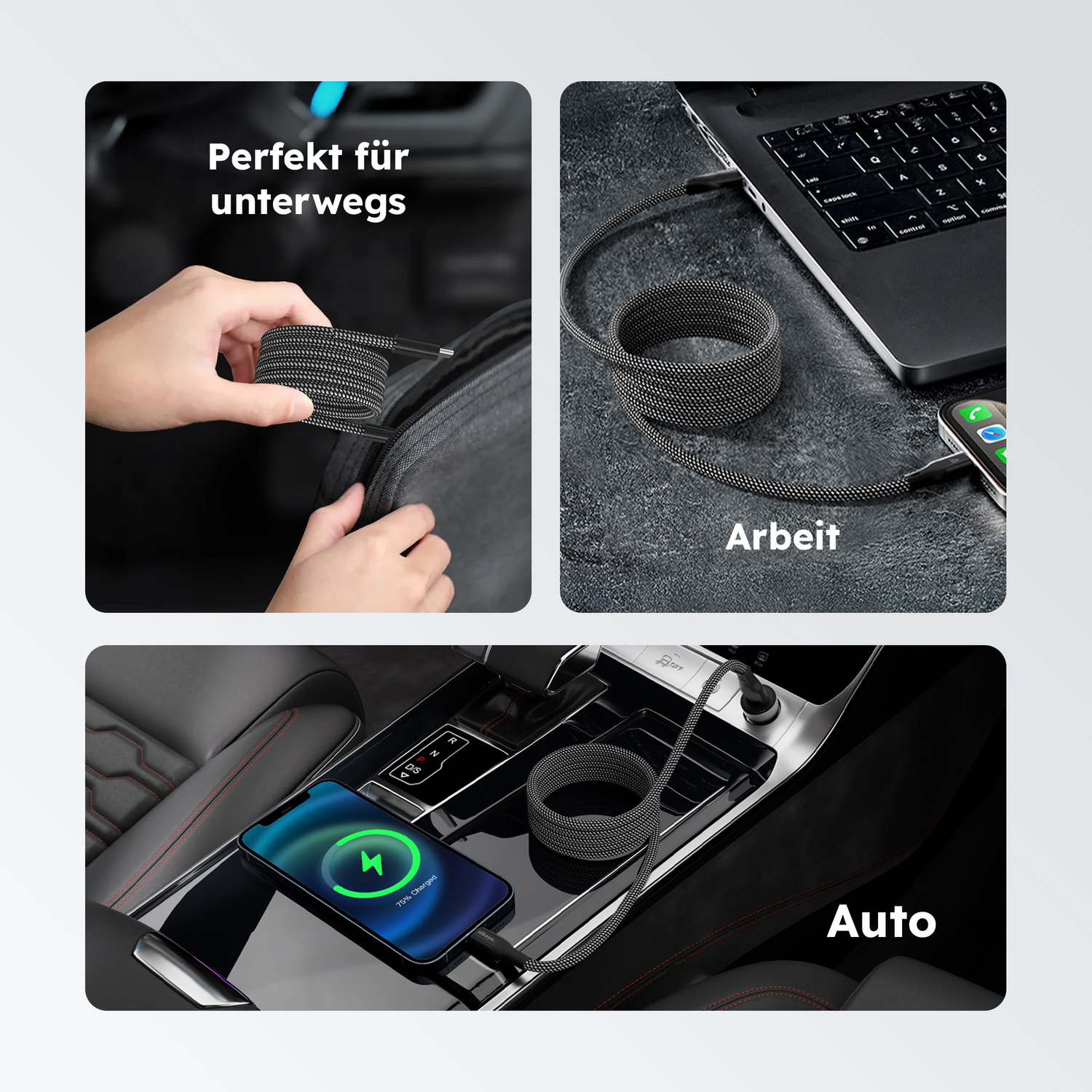 alkaya. | Speed Flex | Magnetisches Datenkabel | Geflochten | USB C+C, schwarz, 1 Meter