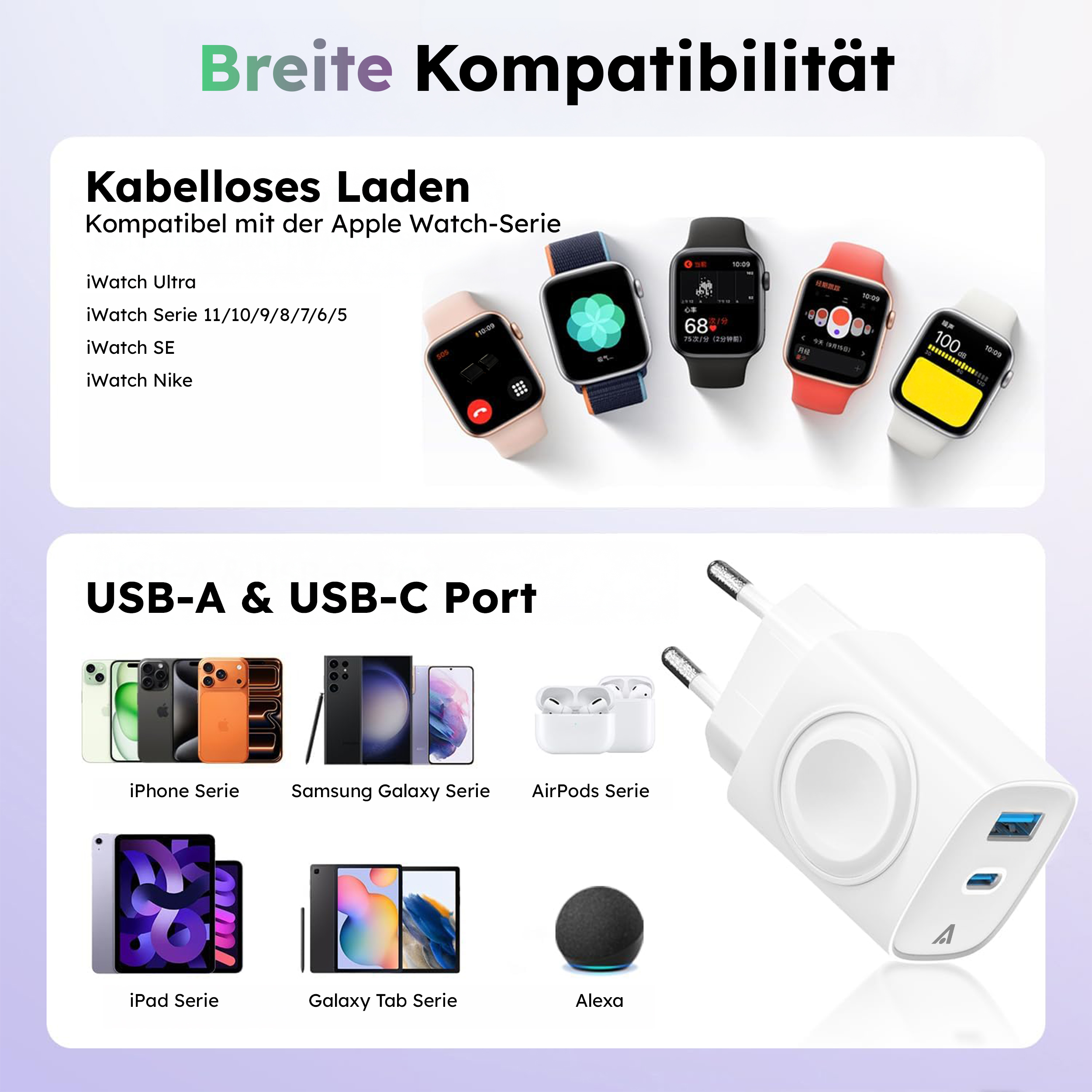 alkaya. | Nexus 3in1 Charger | 22W. GaNTechnology Dual Port White