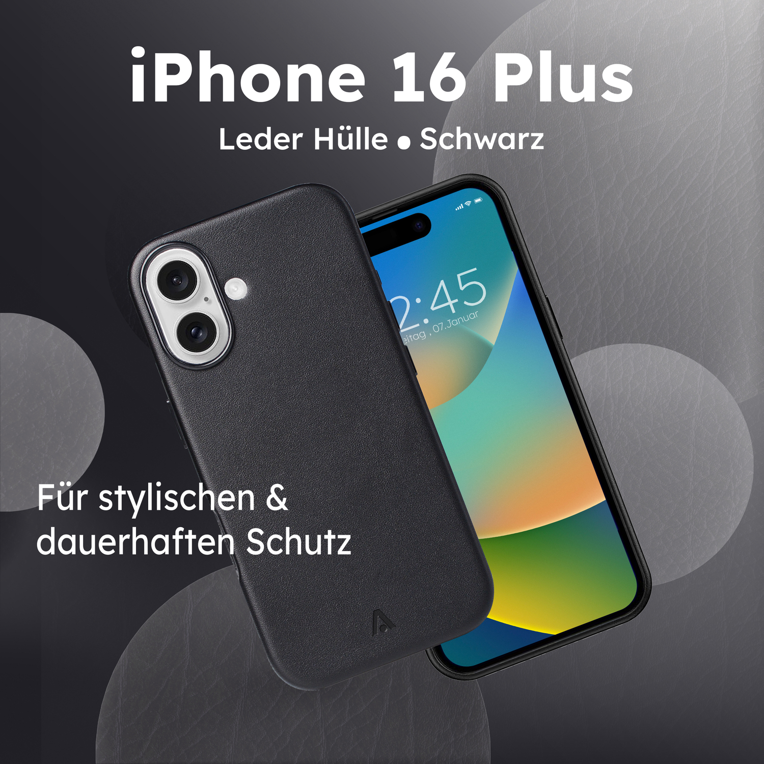 alkaya. | LUCID PU Leather Case kompatibel mit Magsafe schwarz, iPhone 16 Plus