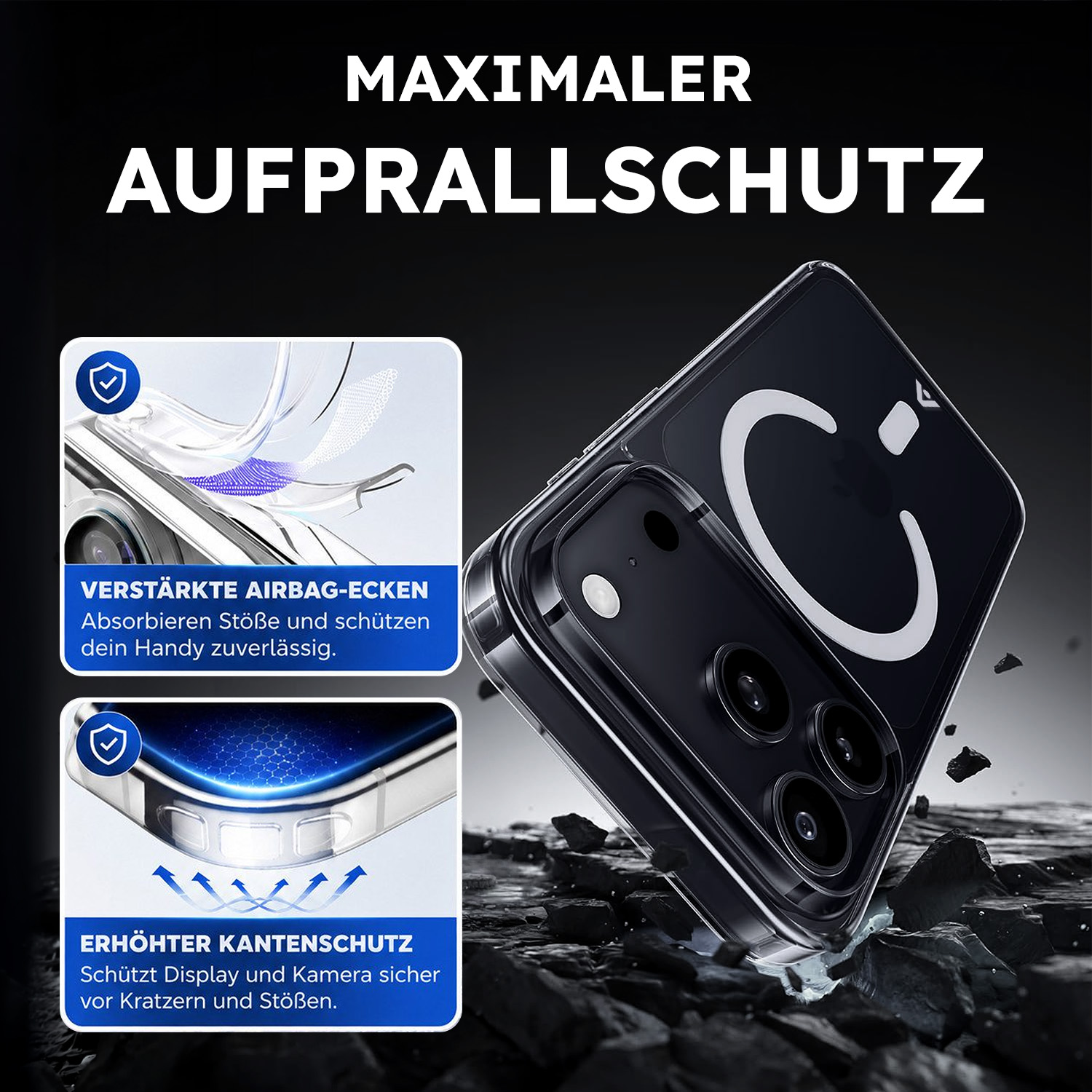 alkaya. | 3 In 1 A Shield | Clear Case + Displayschutzglas + Installation Kit + Kamerasschutzglas transparent, iPhone 18 Pro