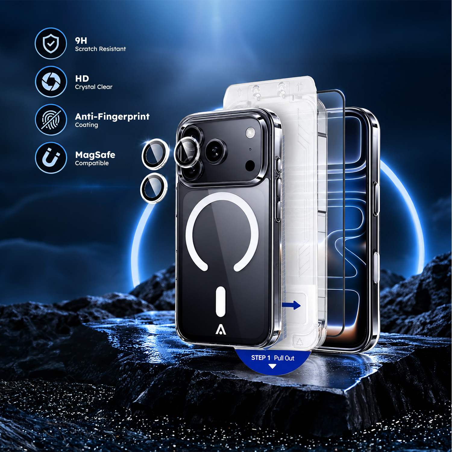 alkaya. | 3 In 1 A Shield | Clear Case + Displayschutzglas + Installation Kit + Kamerasschutz transparent, iPhone 18 Pro Max