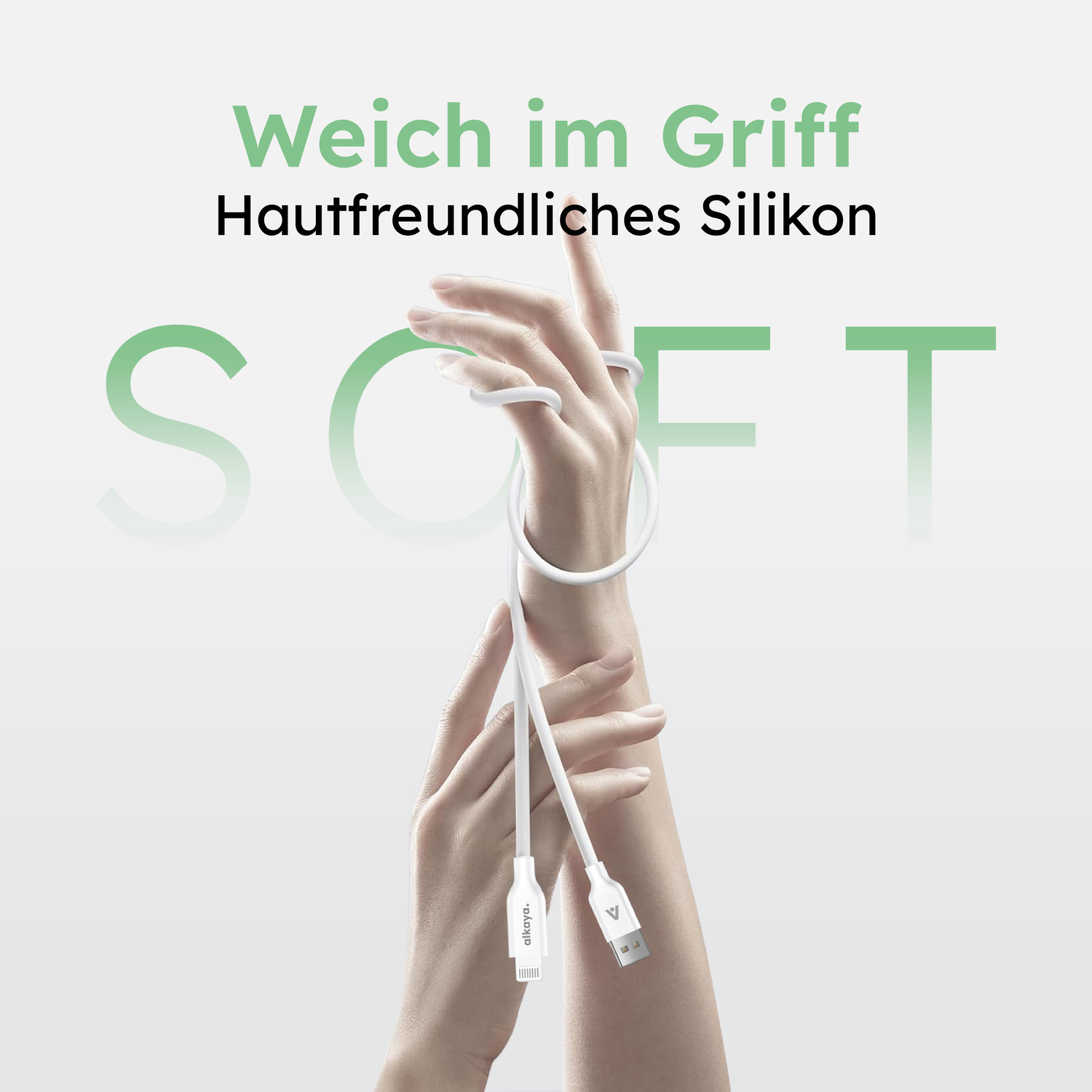 alkaya. | Speed Flex | Datenkabel | Silikon | USB A+L Weiß, 1 Meter