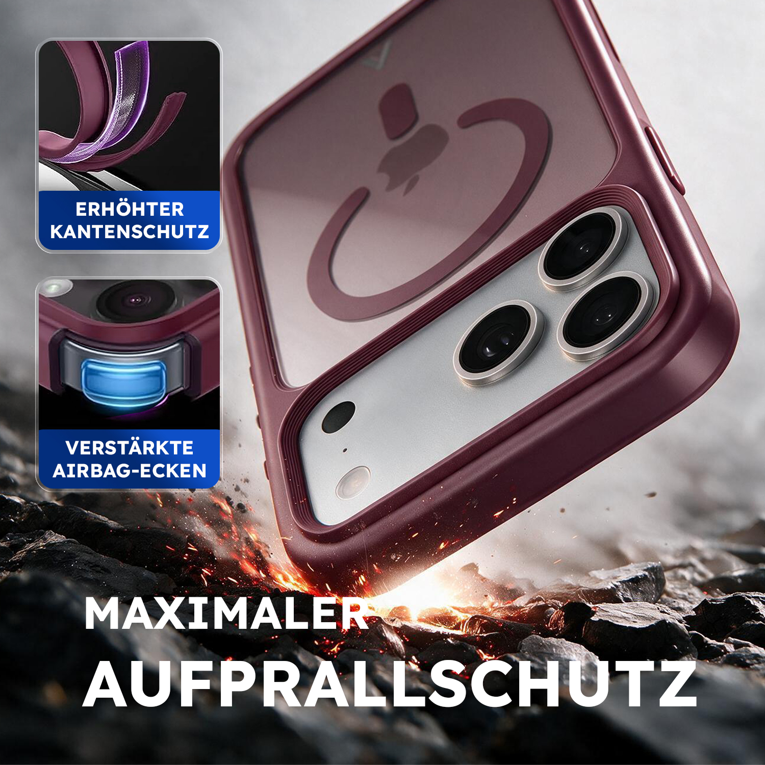 alkaya. | LUCID FROSTED Case kompatibel mit Magsafe dark cherry, iPhone 17 Pro/18 Pro