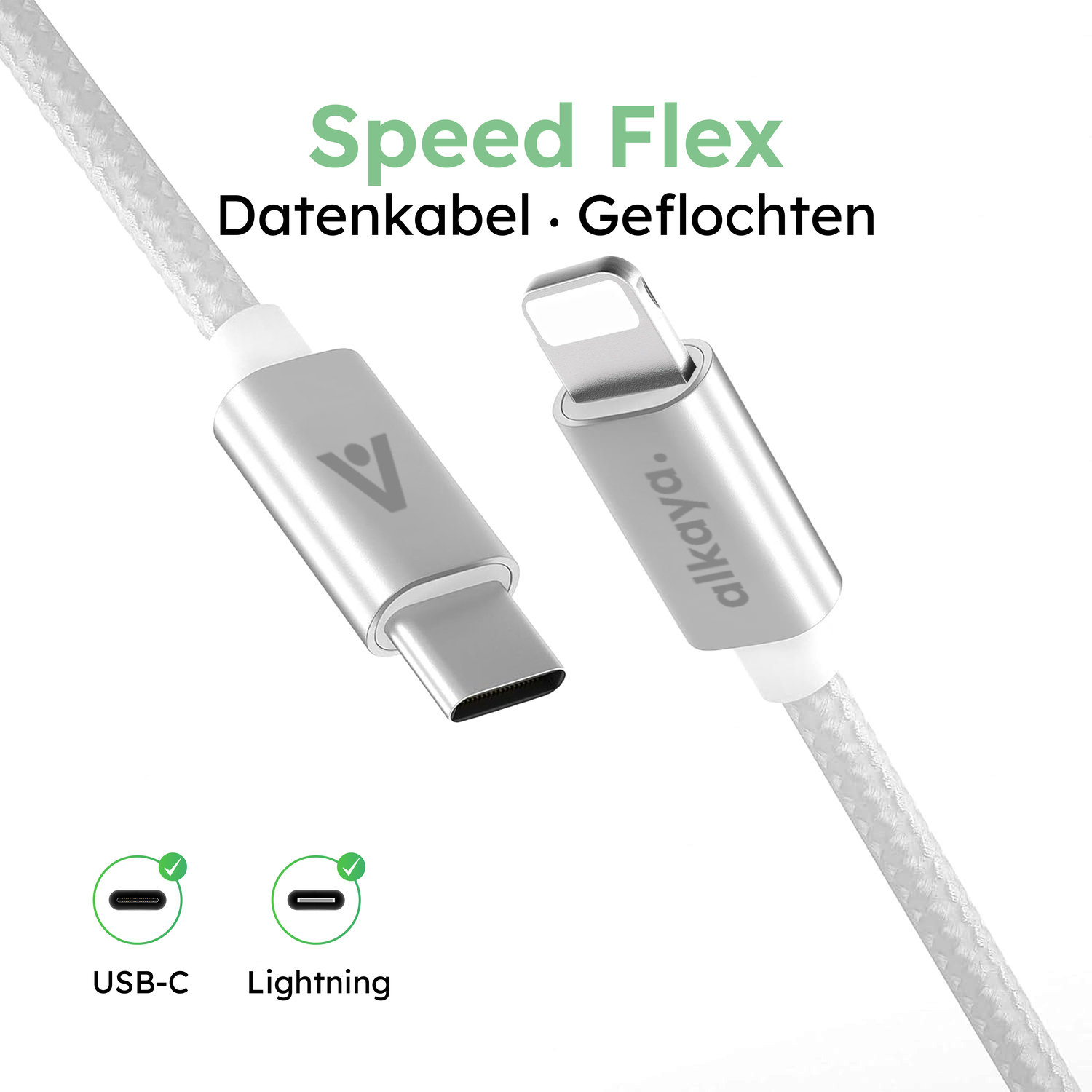 alkaya. | Speed Flex | Datenkabel | Geflochten | USB C+L Weiß, 1 Meter