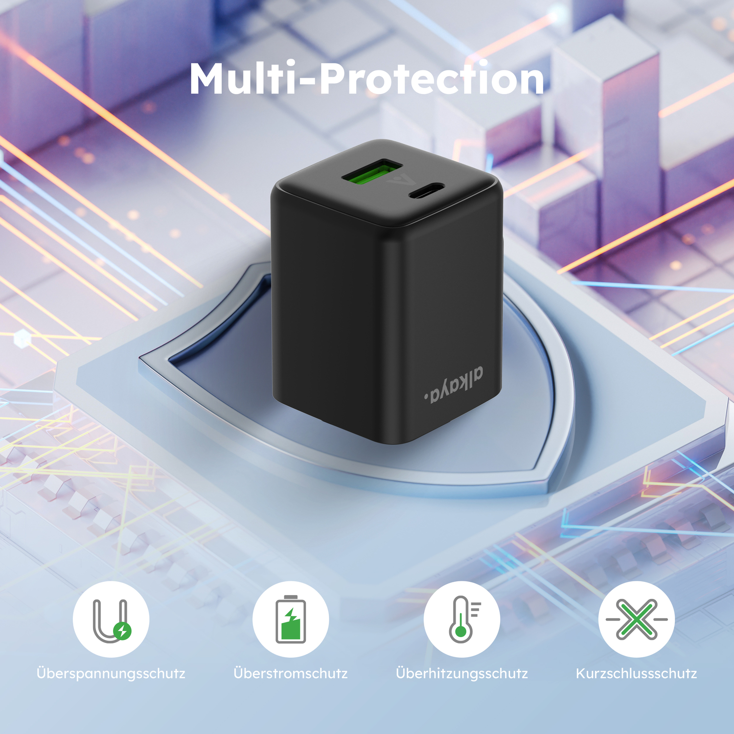 alkaya. | NEXUS | Ladegerät mit GaN Technologie | 45W Schwarz, USB C+A