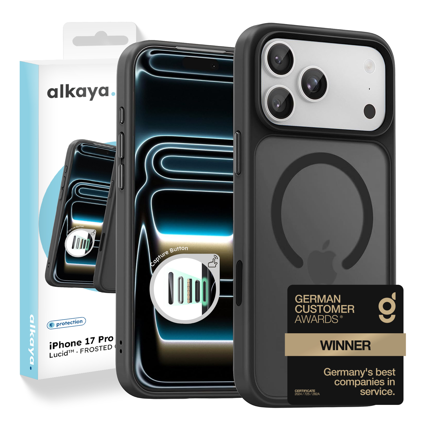 alkaya. | LUCID FROSTED Case kompatibel mit Magsafe schwarz, iPhone 18 Pro/17 Pro