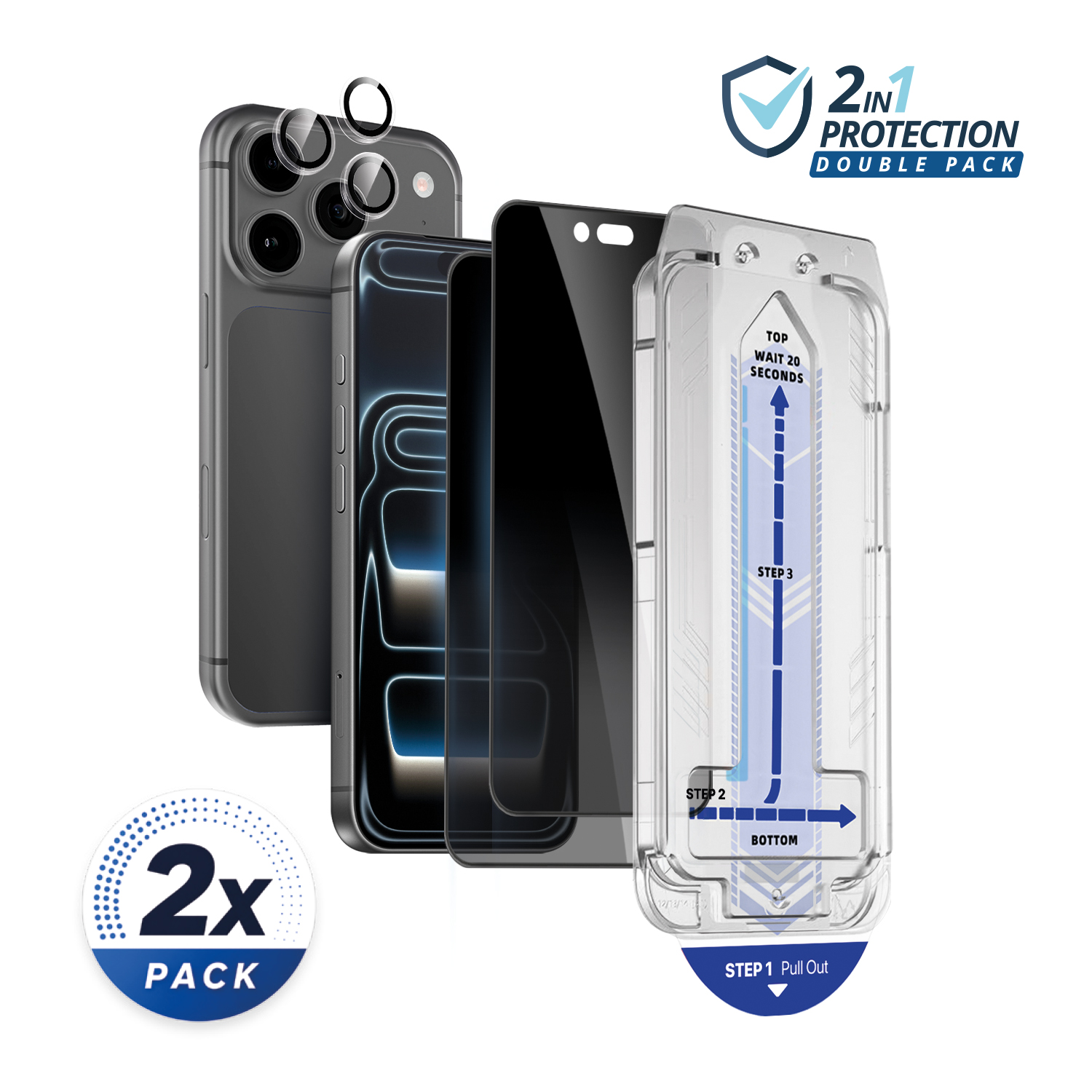 alkaya. | 2 In 1 A Shield | 2x Displayschutzglas mit Installation Kit + 1x Kameraschutzglas, privacy, iPhone 18 Pro