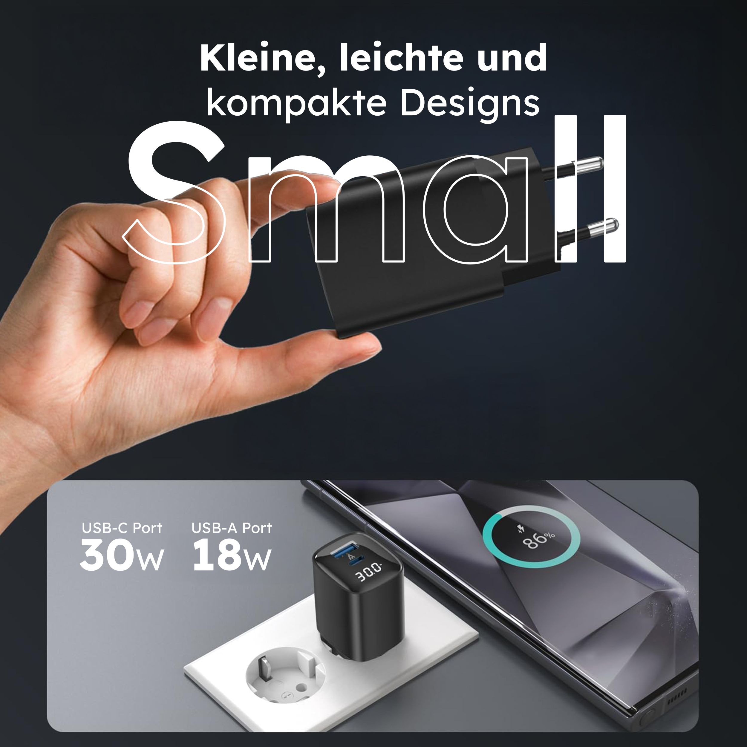 alkaya. | Nexus Charger | 30W. GaNTechnology Digital Display. Black