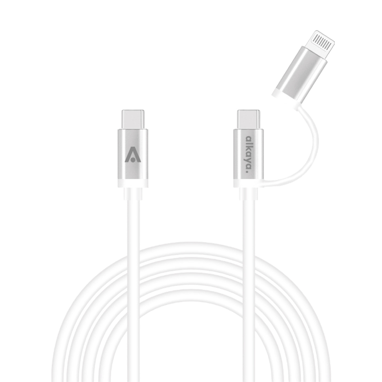alkaya. | Speed Flex | 2 in 1 Datenkabel | Hochglanz | USB C+C+L Weiß, 1 Meter