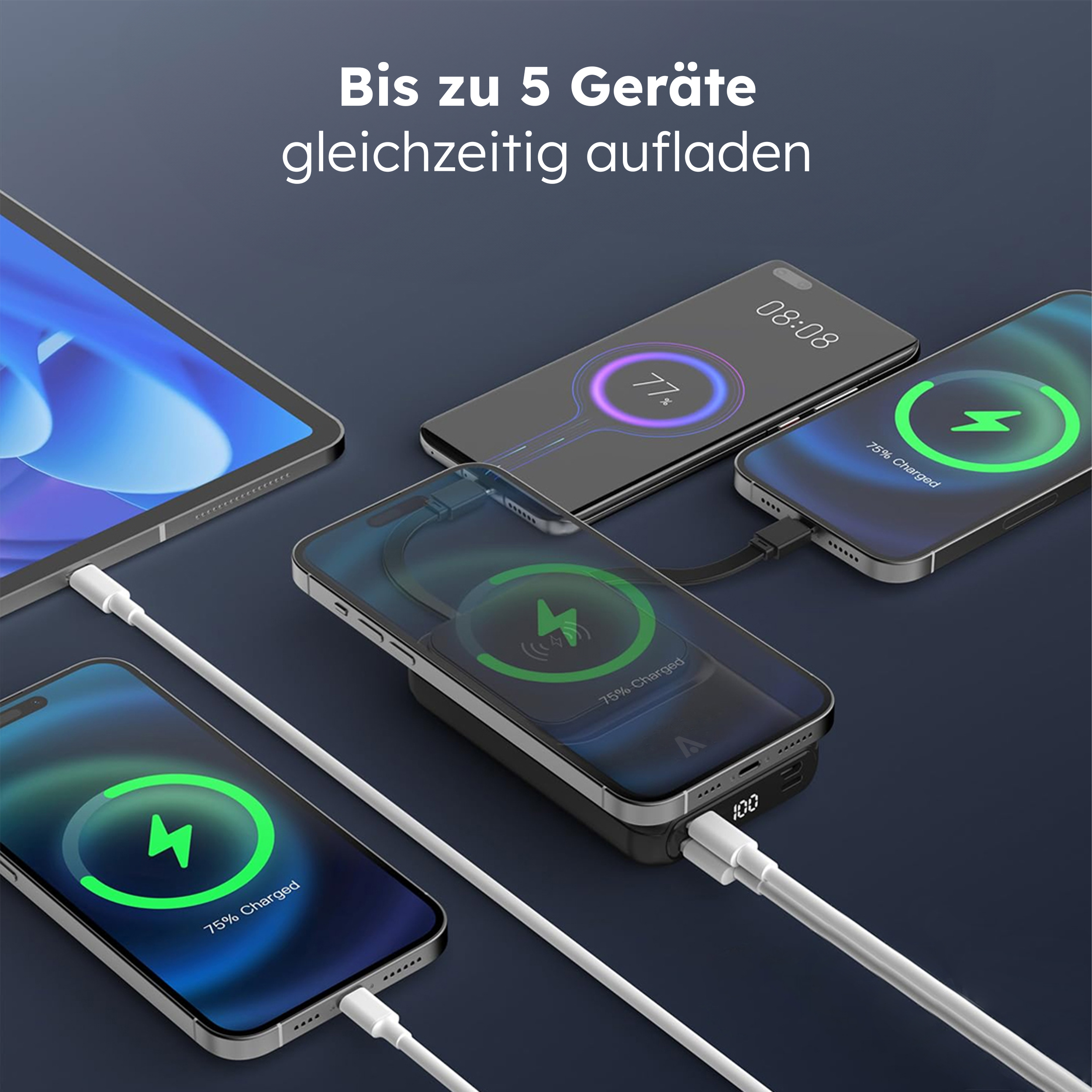 alkaya. | Thor | 10.000 mAh Powerbank 3 in 1: Induktives Laden, unterstützt MagSafe-Technologie, schwarz