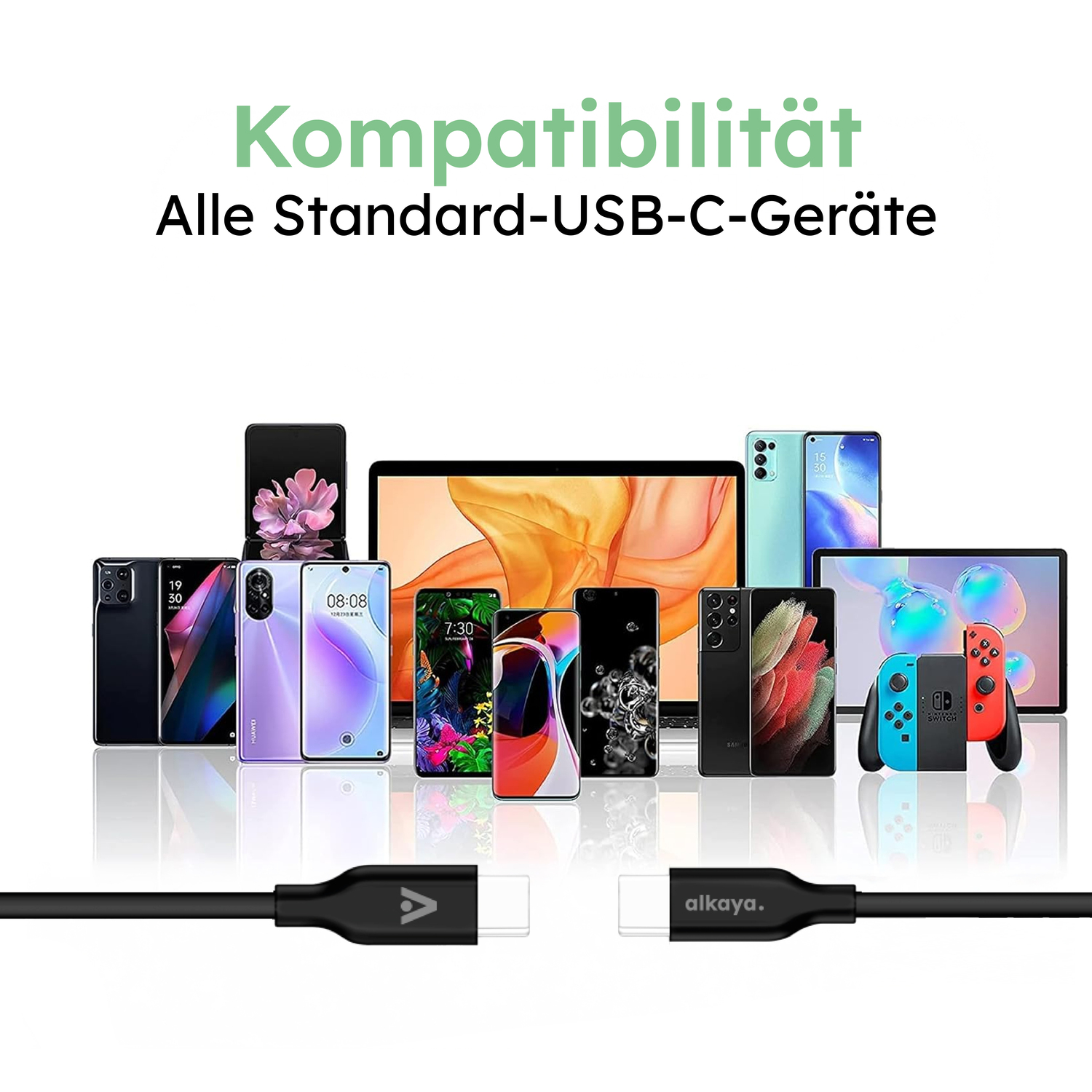 alkaya. | Speed Flex | Datenkabel | Silikon | USB C+C Schwarz, 1 Meter