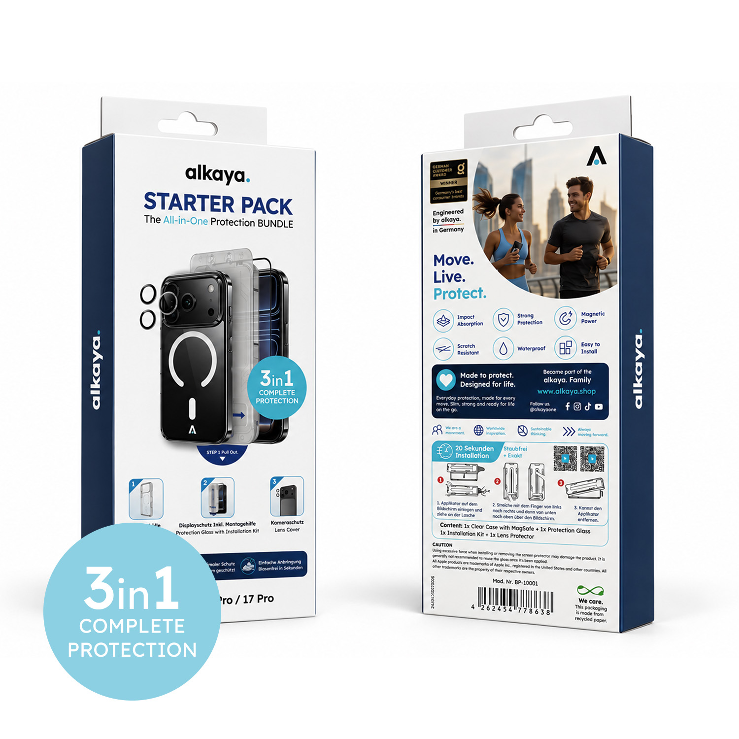 alkaya. | 3 In 1 A Shield | Clear Case + Displayschutzglas + Installation Kit + Kamerasschutzglas transparent, iPhone 18 Pro