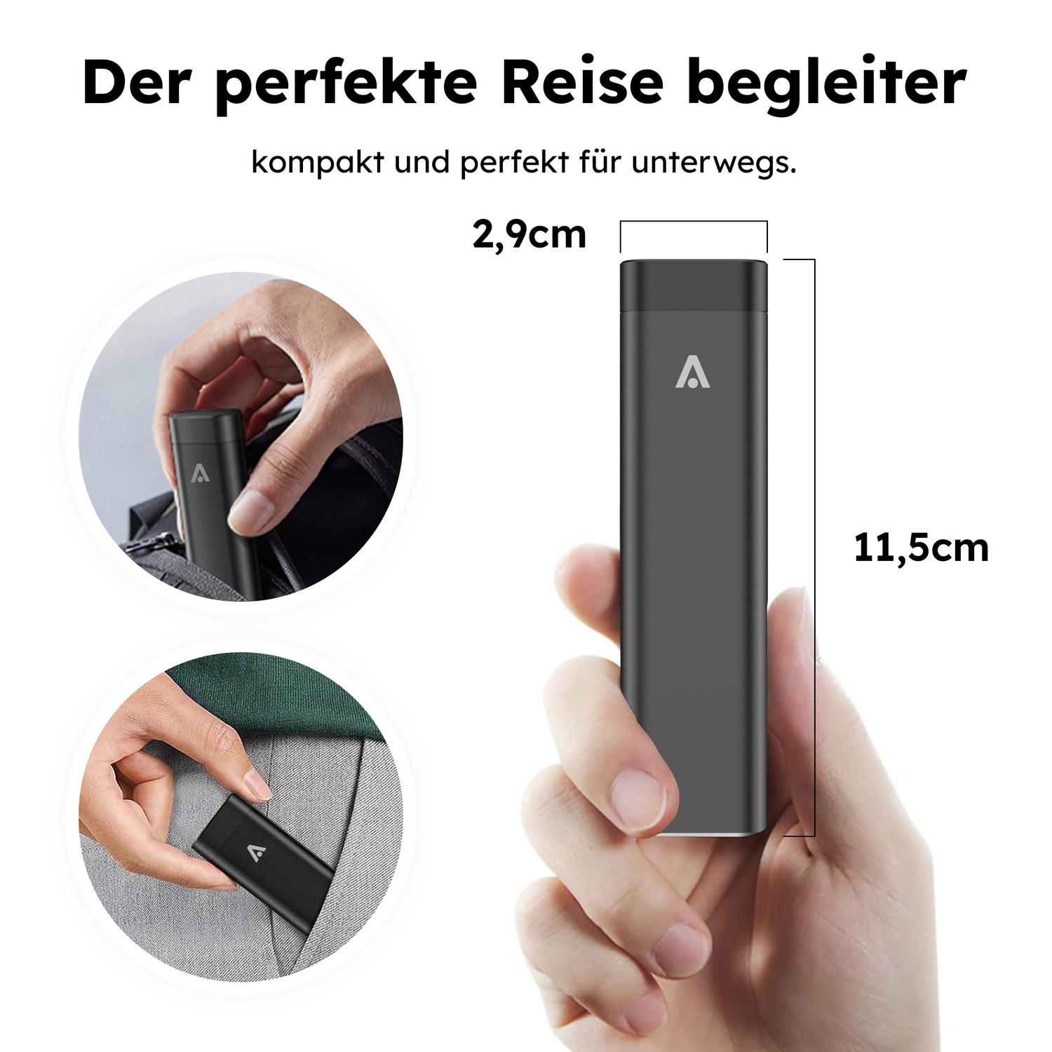 alkaya. | Venture | Travel Kit - Aluminium Gehäuse mit Kabel und Adaptern für alle Anschlüsse inkl Stand