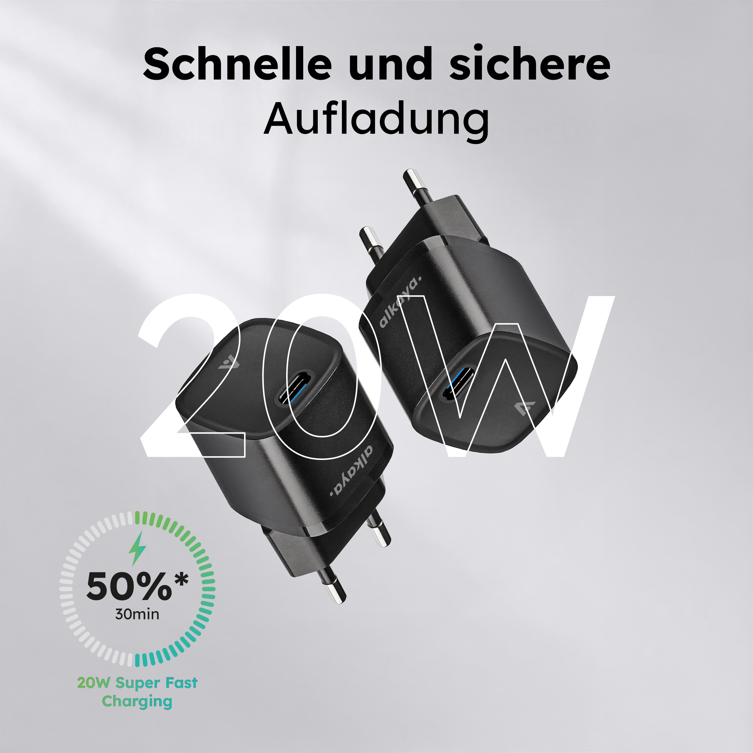 alkaya. | NEXUS | Ladegerät mit GaN Technologie | 20W Schwarz, USB C