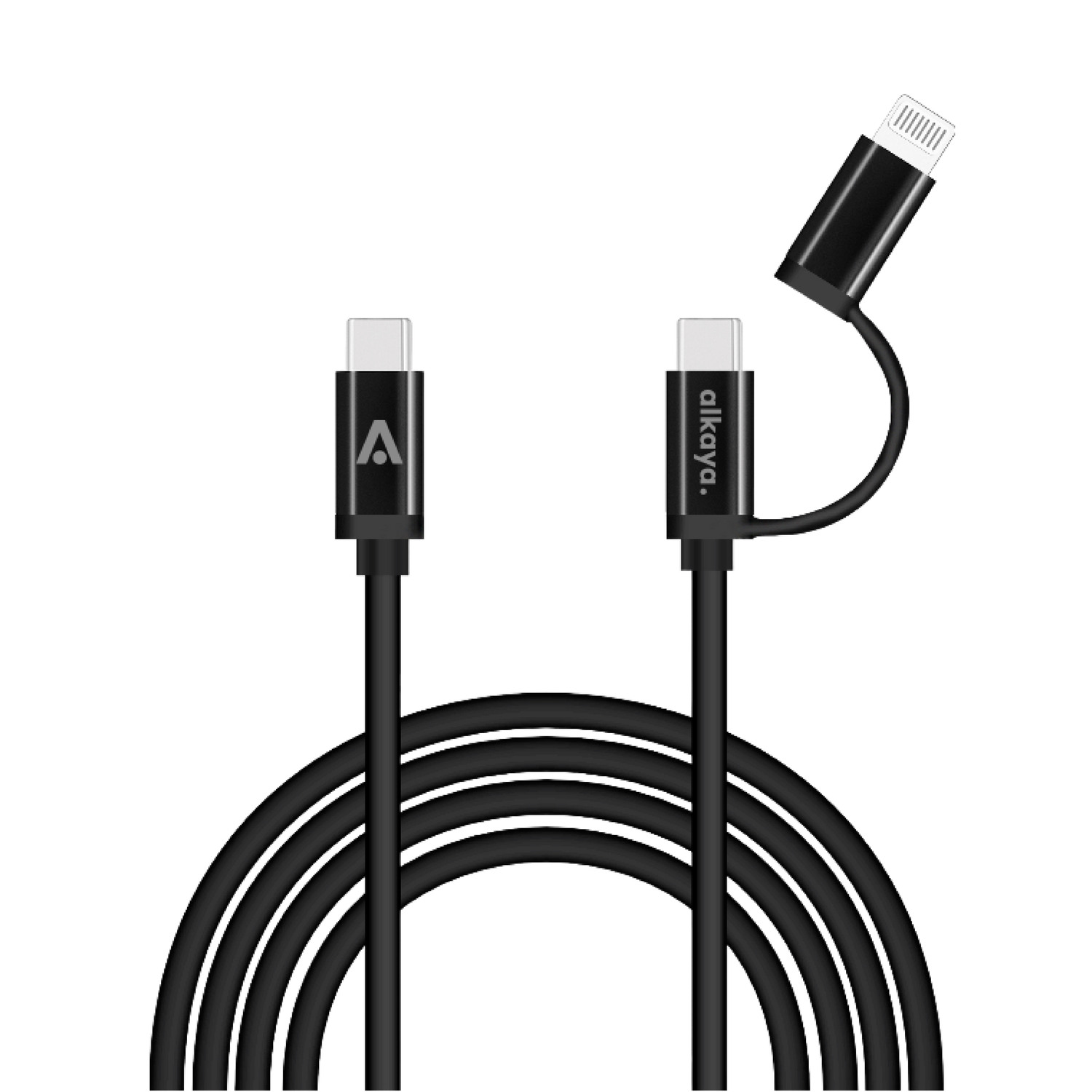 alkaya. | Speed Flex | 2 in 1 Datenkabel | Hochglanz | USB C+C+L Schwarz, 1 Meter
